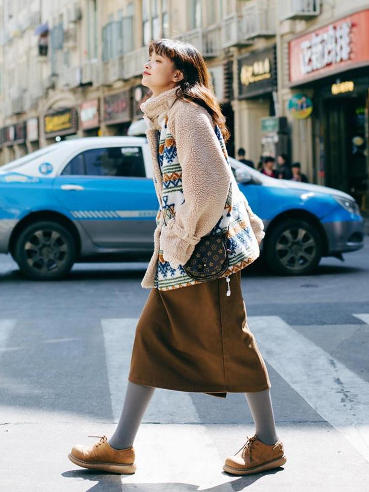 Sweet Mi Retro Wool High Waist A Line Skirt Thick Soft French Style Winter