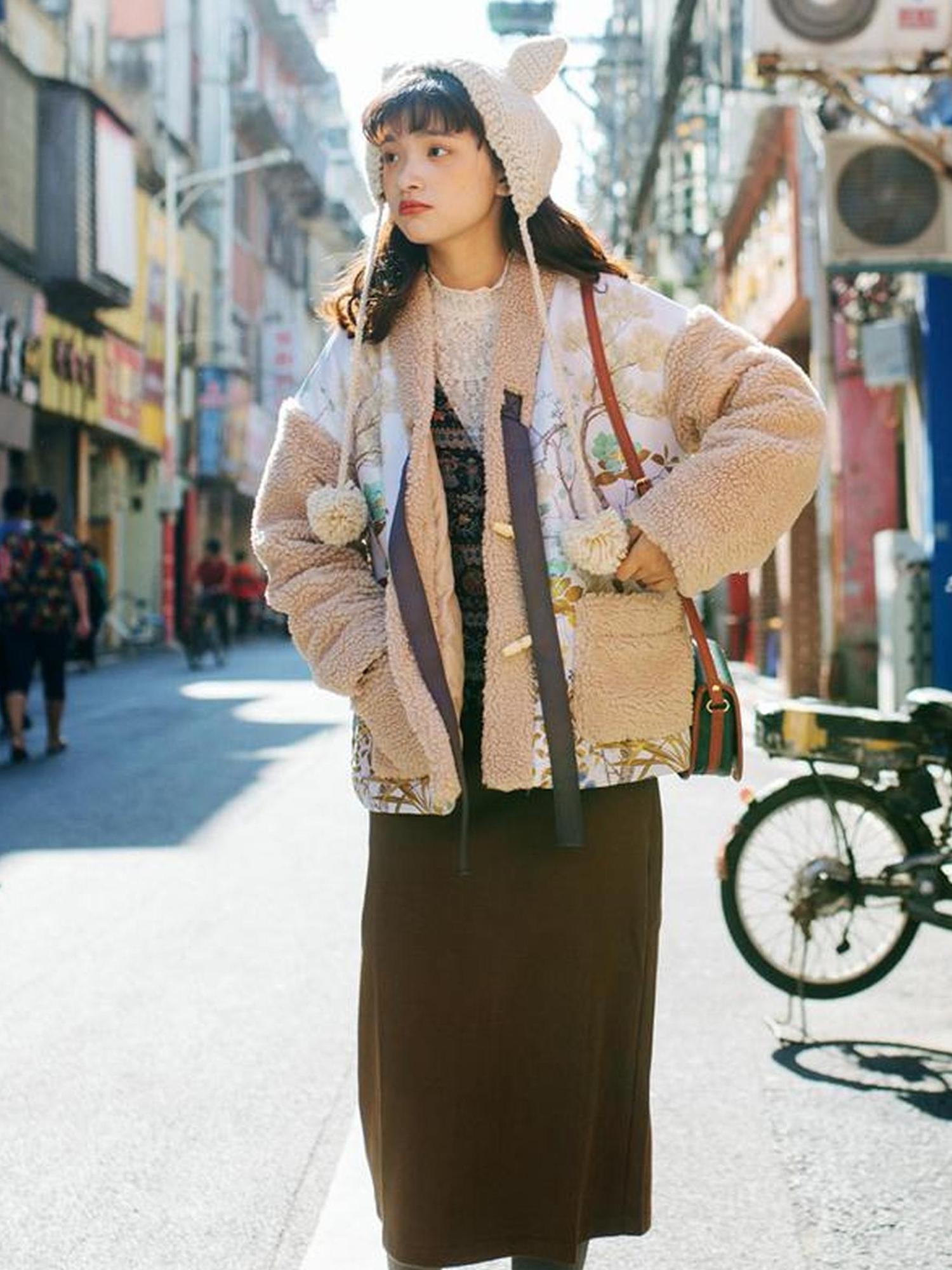 Sweet Mi Retro Wool High Waist A Line Skirt Thick Soft French Style Winter