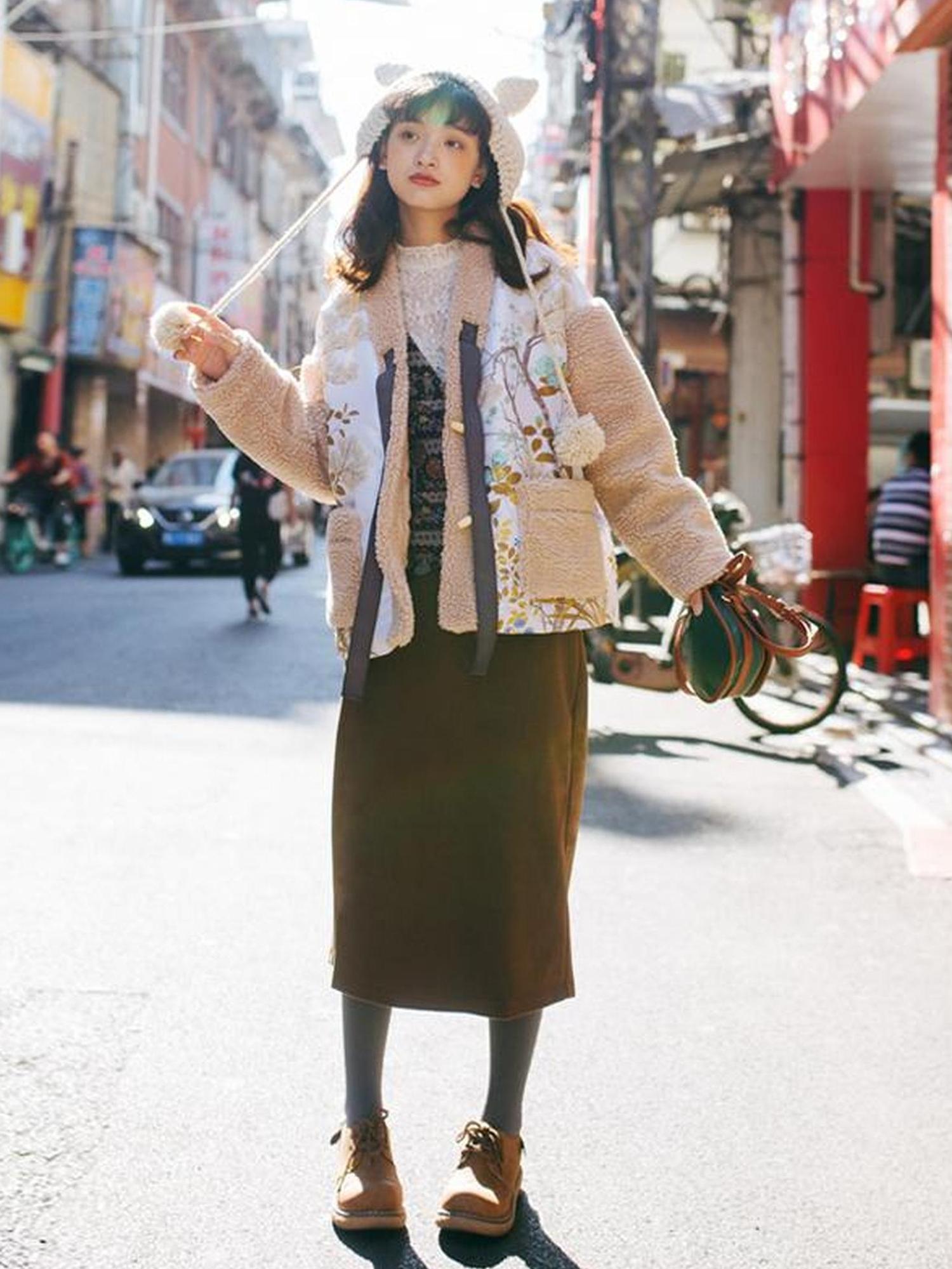 Sweet Mi Retro Wool High Waist A Line Skirt Thick Soft French Style Winter