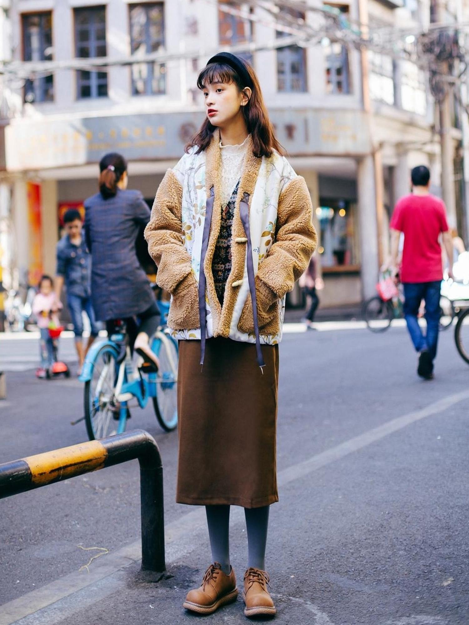 Sweet Mi Retro Wool High Waist A Line Skirt Thick Soft French Style Winter