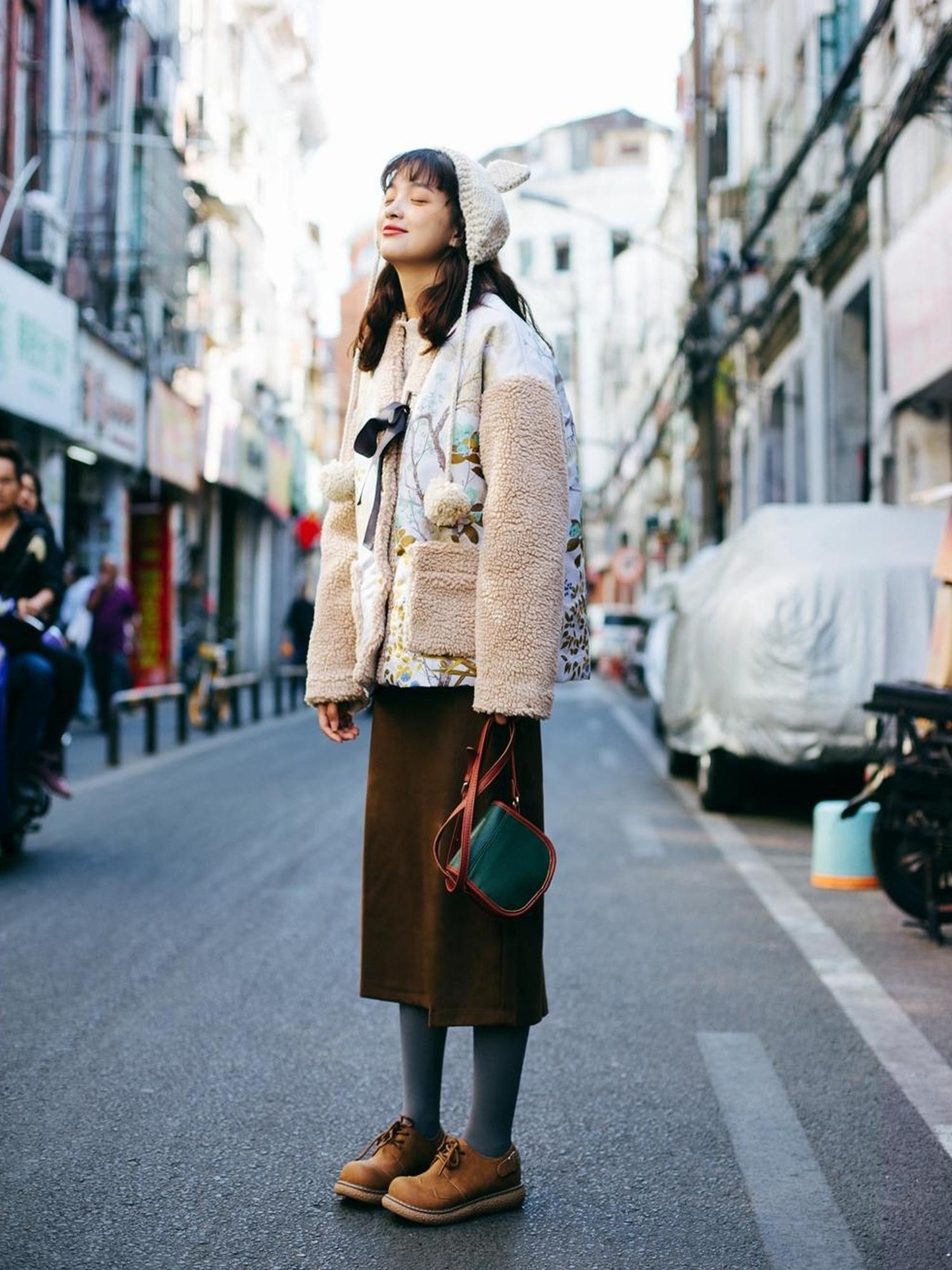 Sweet Mi Retro Wool High Waist A Line Skirt Thick Soft French Style Winter