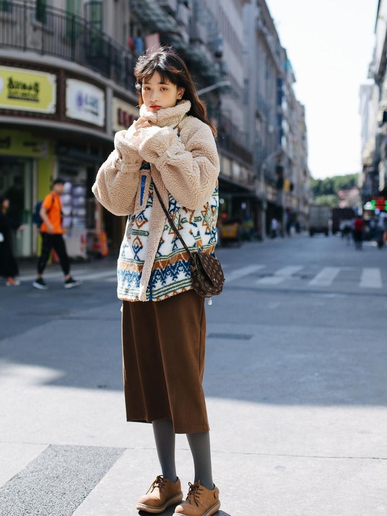 Sweet Mi Retro Wool High Waist A Line Skirt Thick Soft French Style Winter