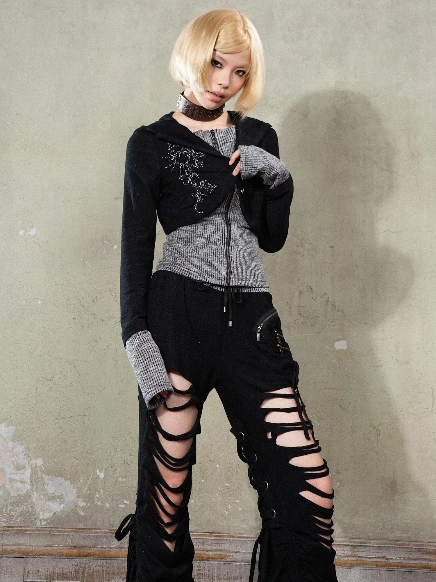 Retro Y2K Punk Knit Cropped Jacket