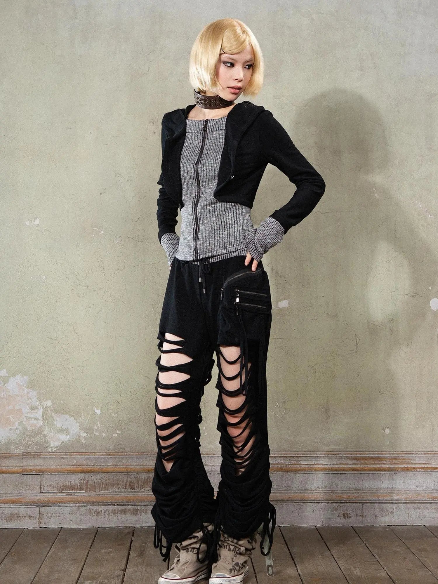 Retro Y2K Punk Knit Cropped Jacket