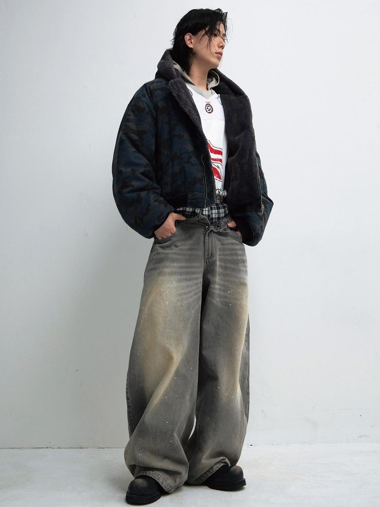 Peoplesense Reversible Camo Hooded Cotton Jacket Thickened Lambswool Fleece