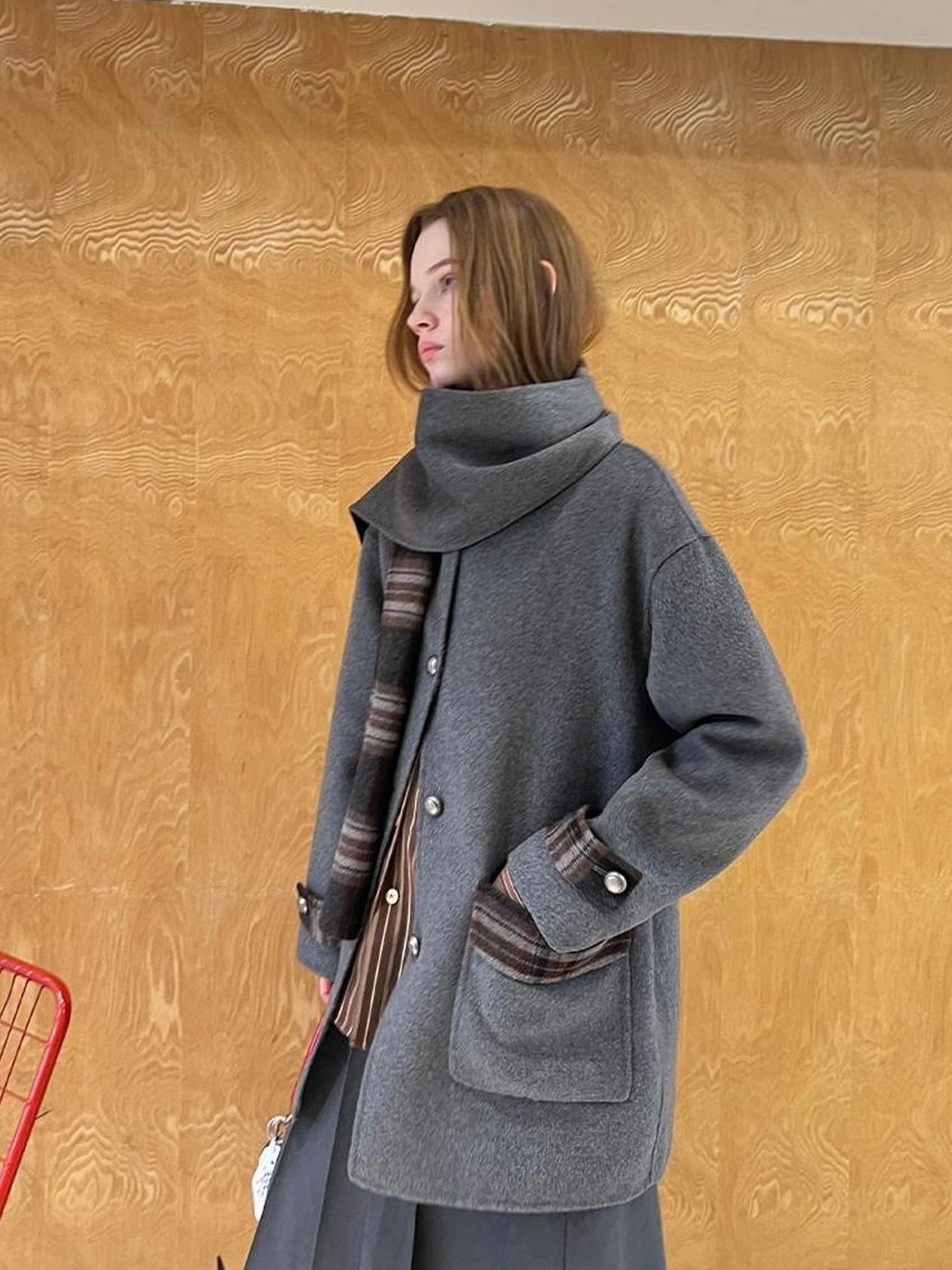 Reversible Plaid Wool Coat Dual Wear Vintage Style