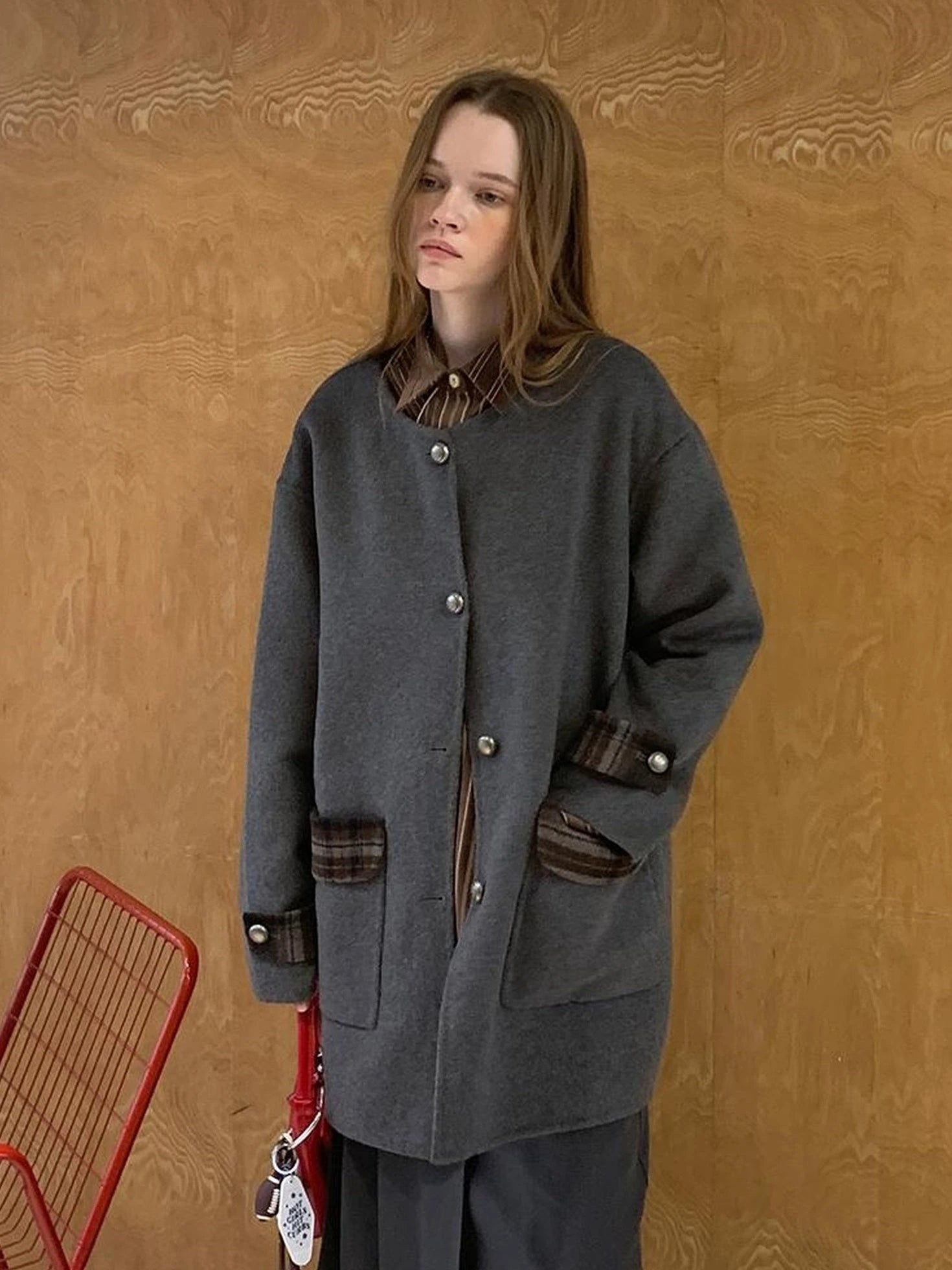 Reversible Plaid Wool Coat Dual Wear Vintage Style