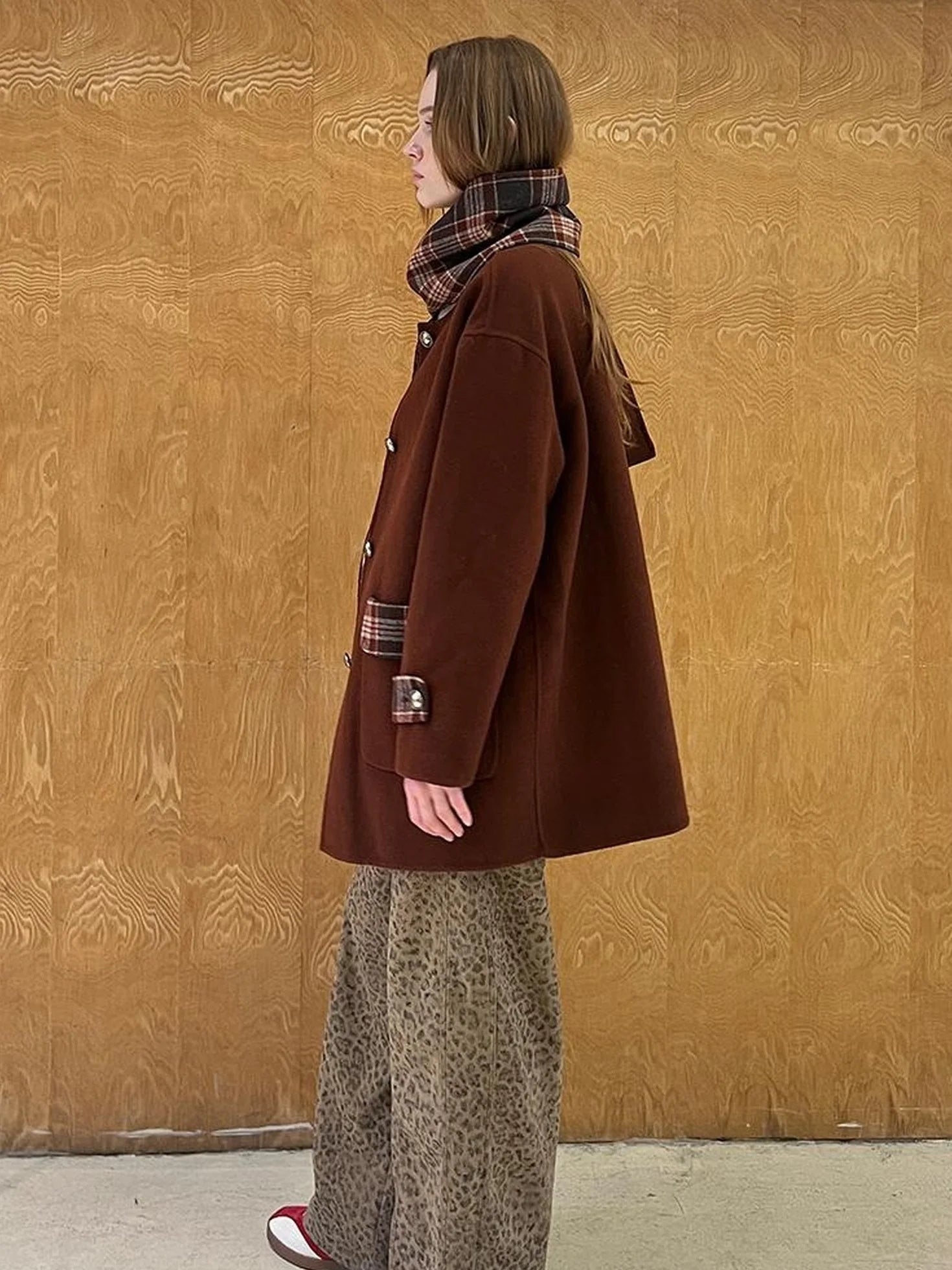 Reversible Plaid Wool Coat Dual Wear Vintage Style