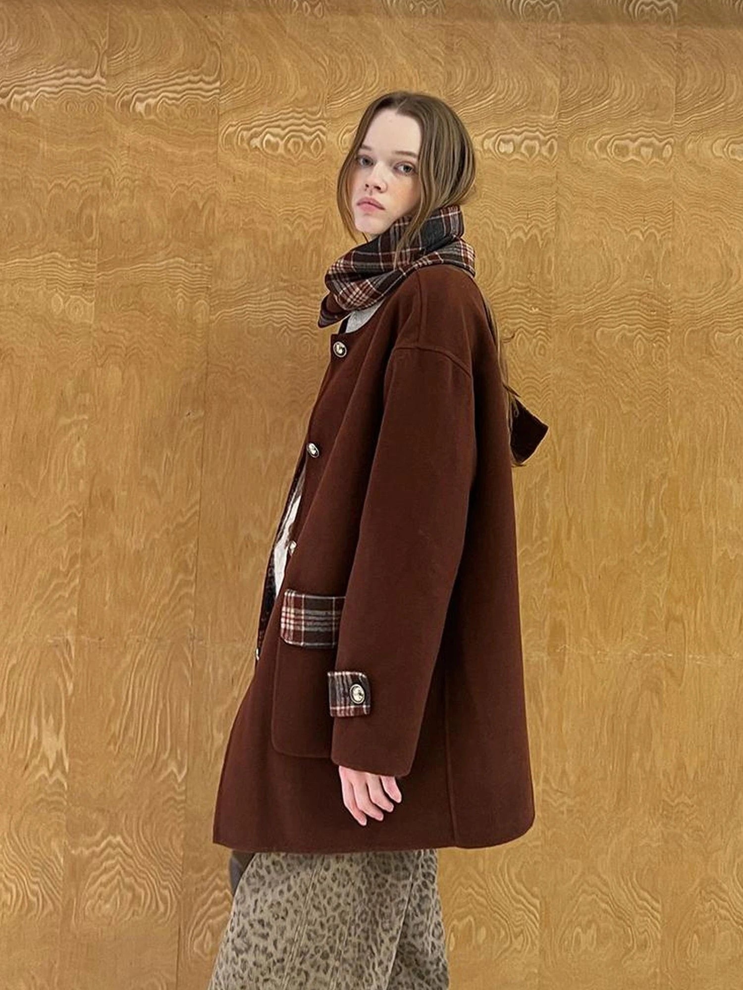 Reversible Plaid Wool Coat Dual Wear Vintage Style