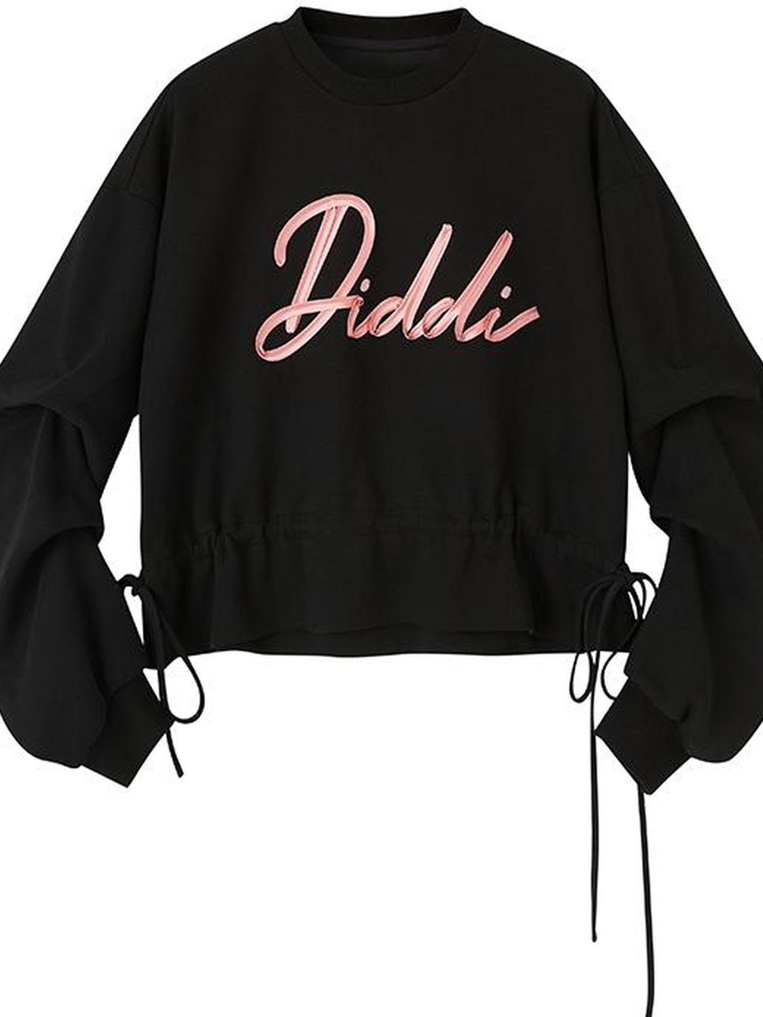 DIDDI MODA Ribbon Embroidered Cropped Sweatshirt With Stacked Sleeves