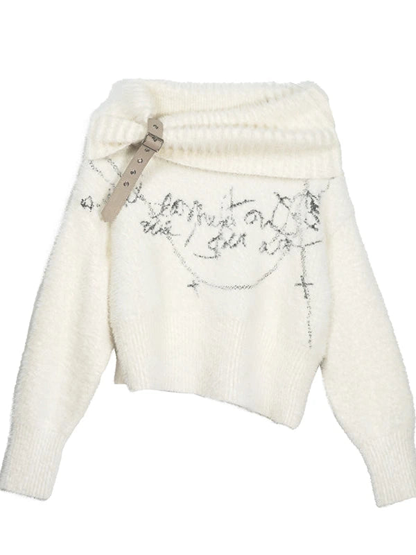 Chain Jacquard Detachable Belt Punk Collar Loose Sweater