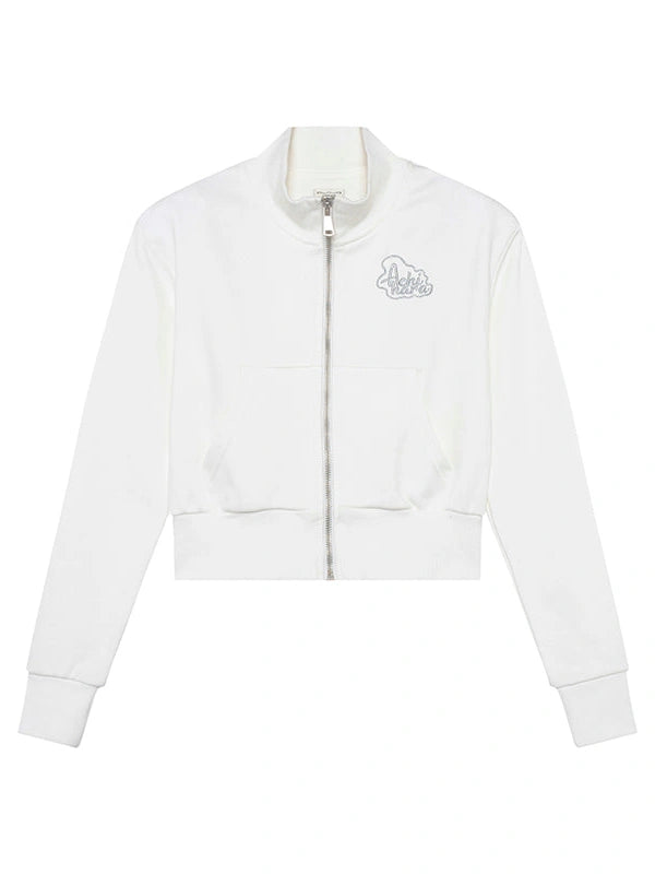 Church Kiss Embroidered Cropped Hooded Jacket