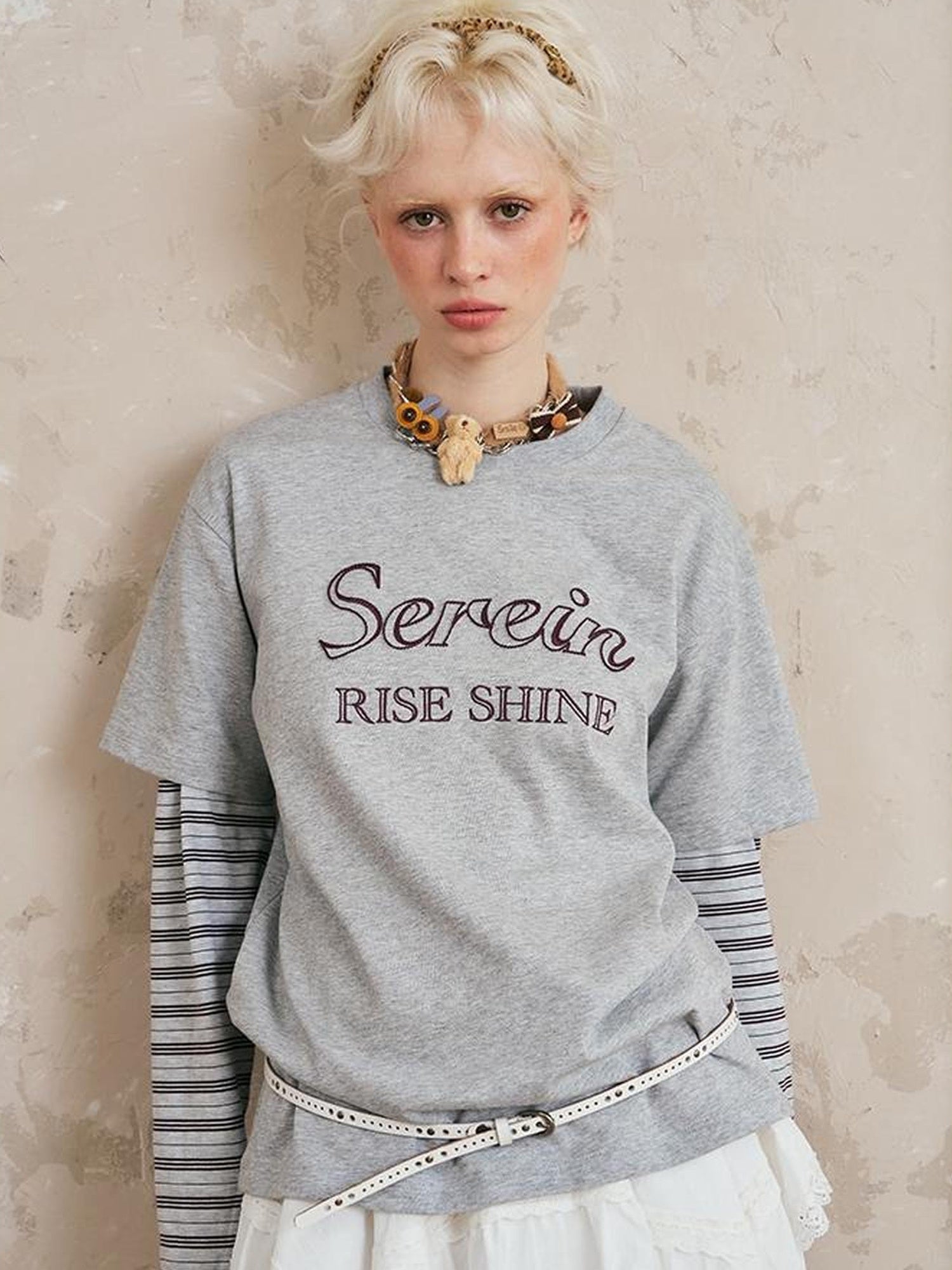 DIDDI MODA Rise Shine Layered Embroidered Cotton Tee