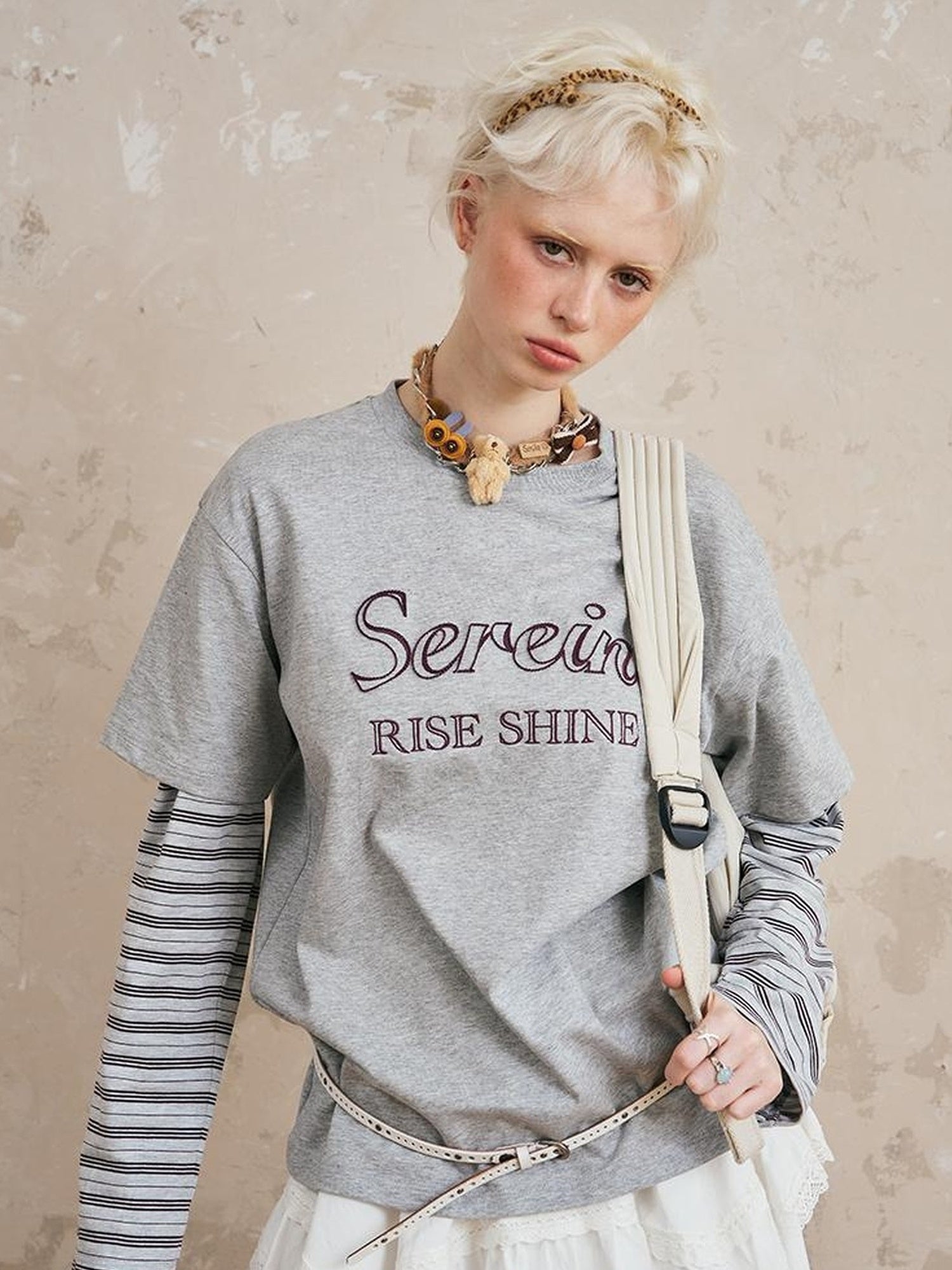 DIDDI MODA Rise Shine Layered Embroidered Cotton Tee