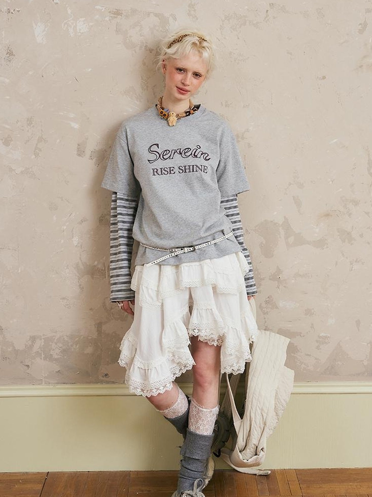 DIDDI MODA Rise Shine Layered Embroidered Cotton Tee