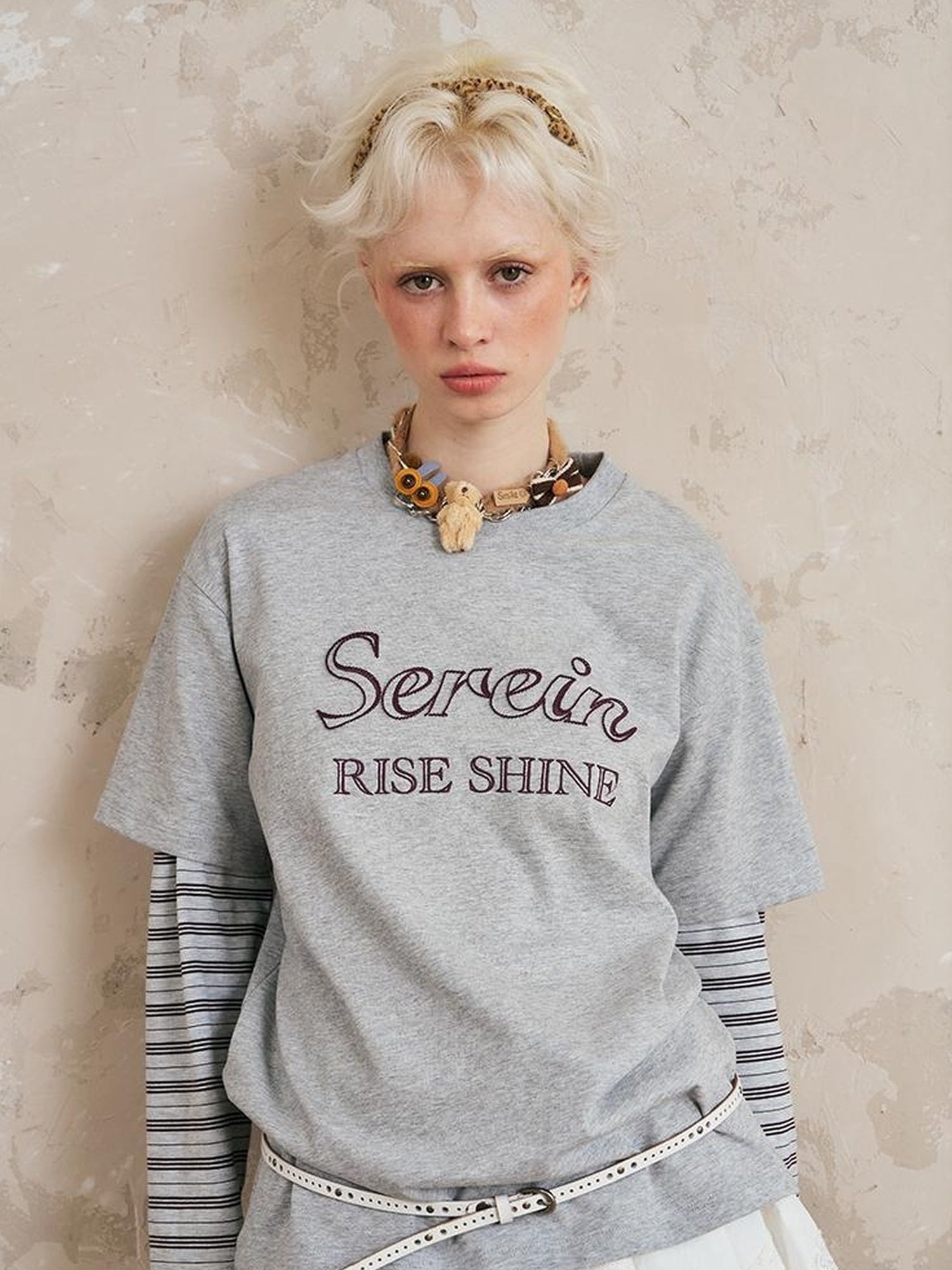DIDDI MODA Rise Shine Layered Embroidered Cotton Tee