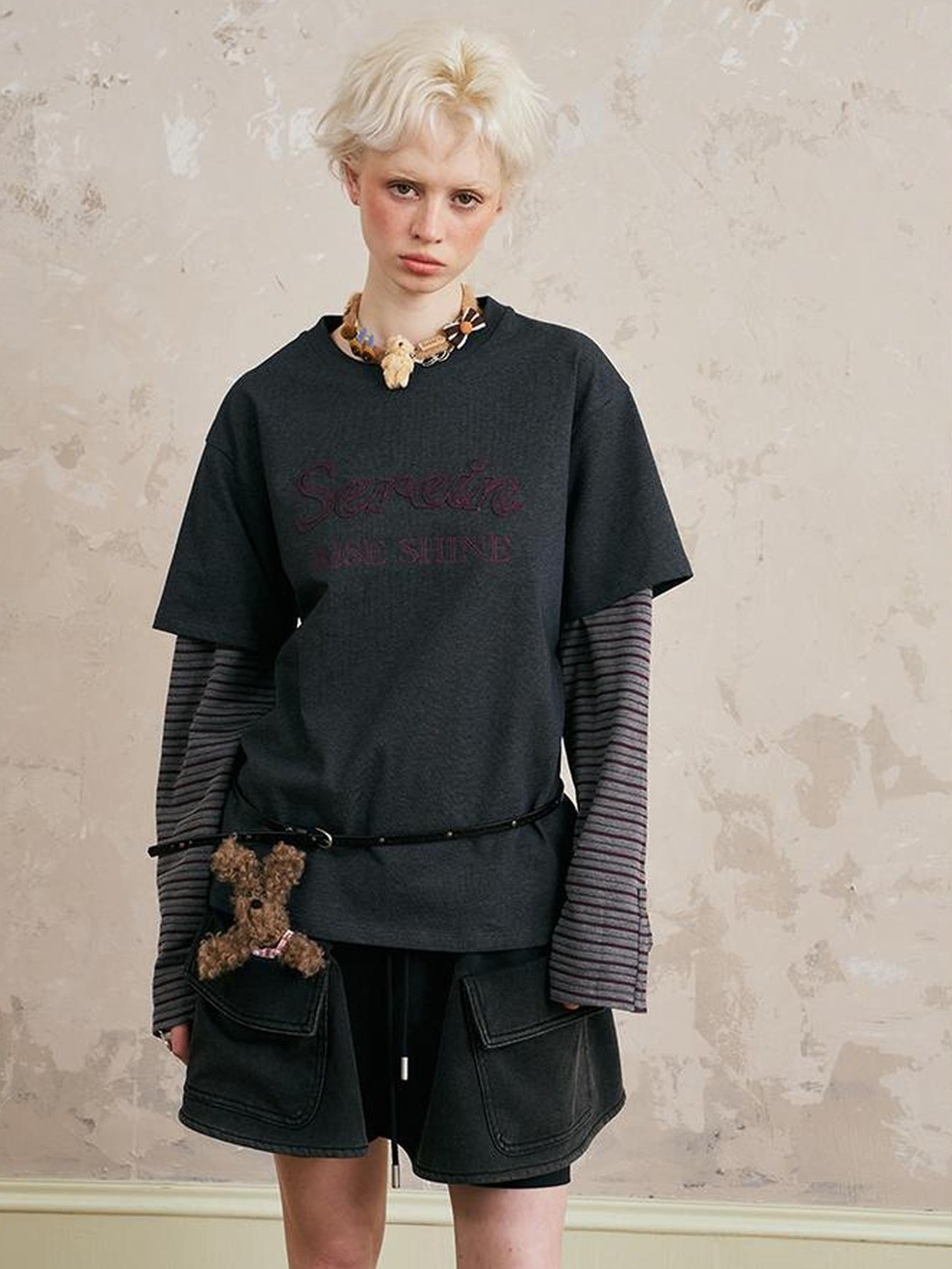 DIDDI MODA Rise Shine Layered Embroidered Cotton Tee