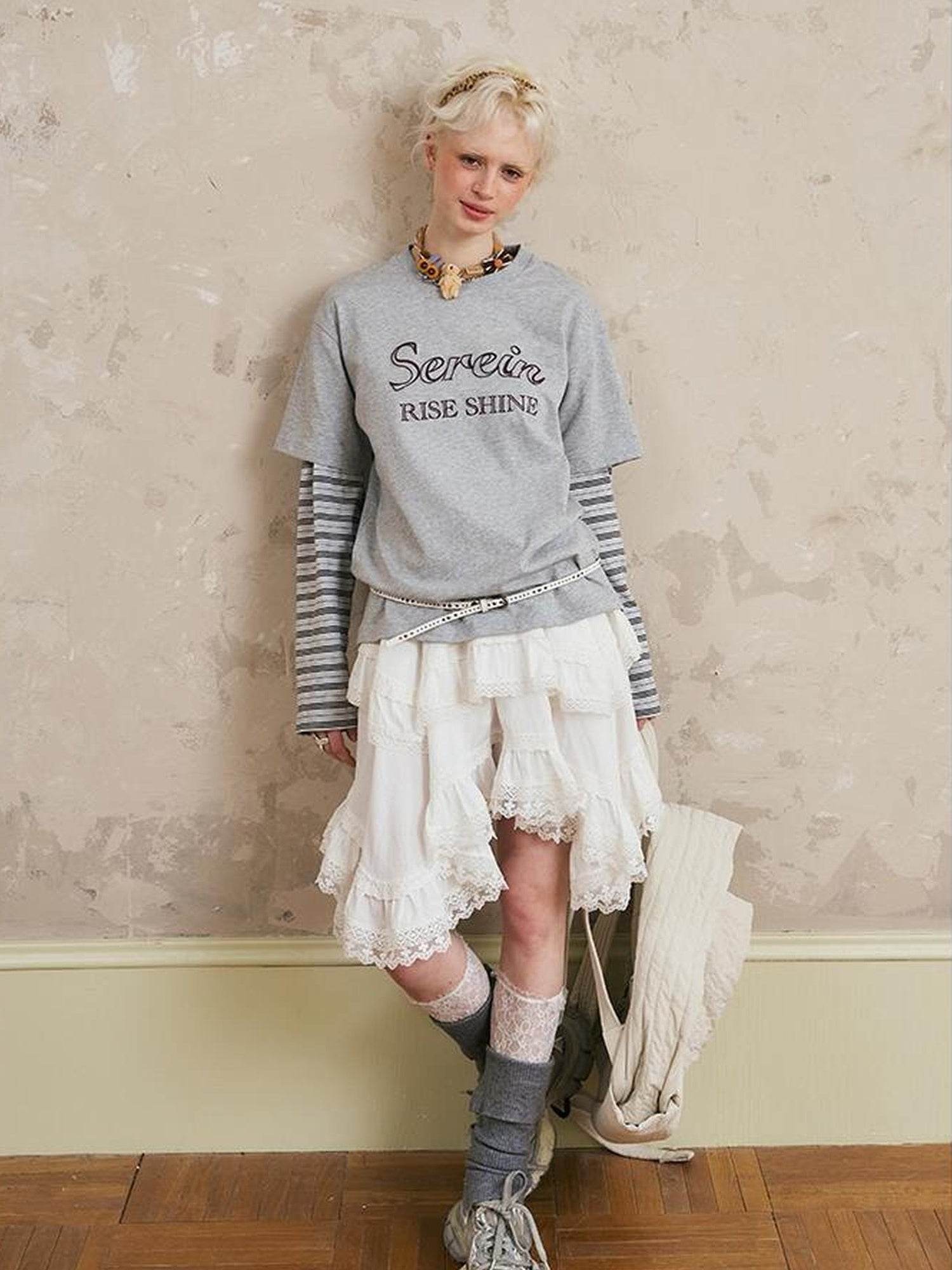 DIDDI MODA Rise Shine Layered Embroidered Cotton Tee