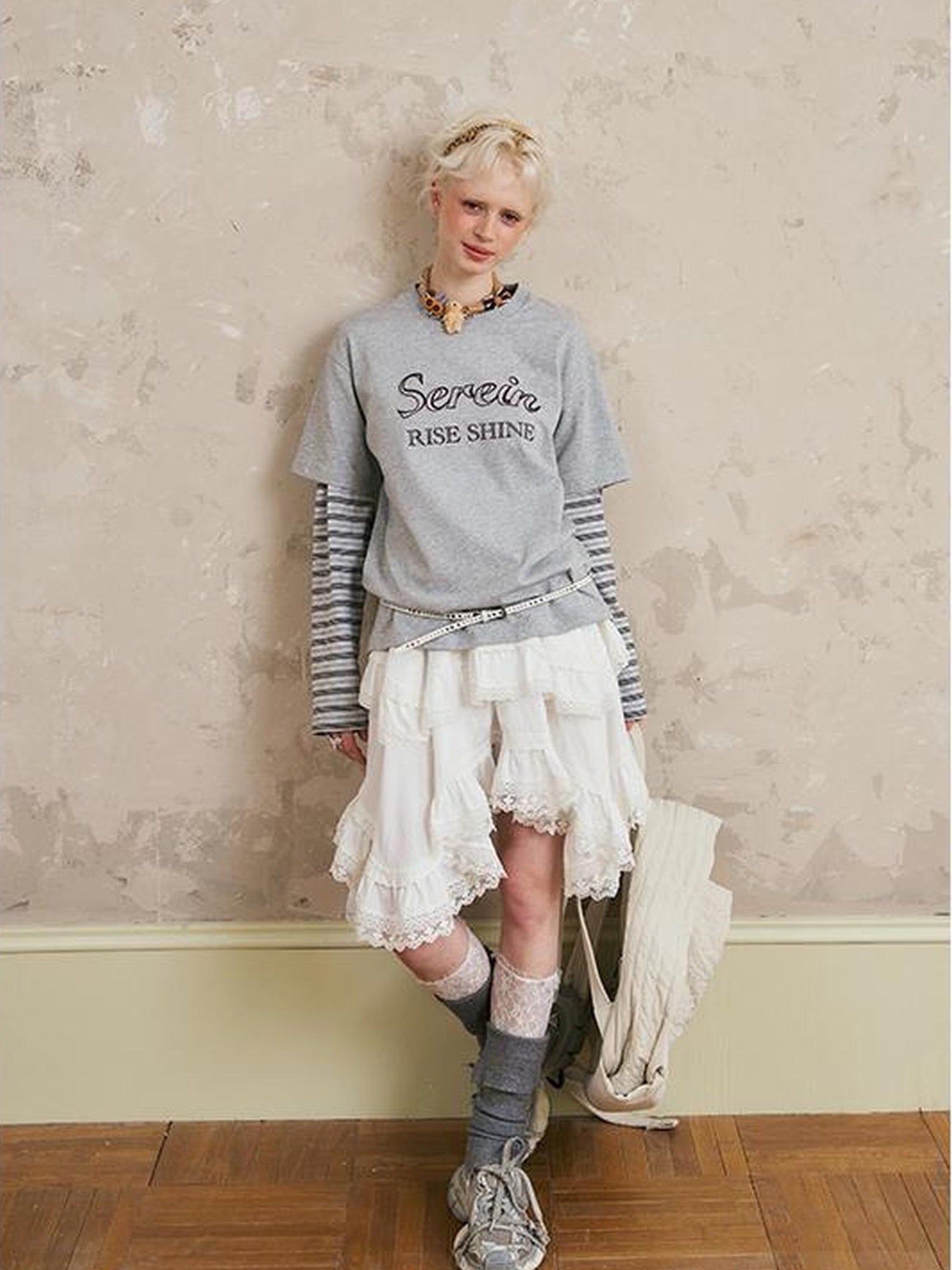 DIDDI MODA Rise Shine Layered Embroidered Cotton Tee