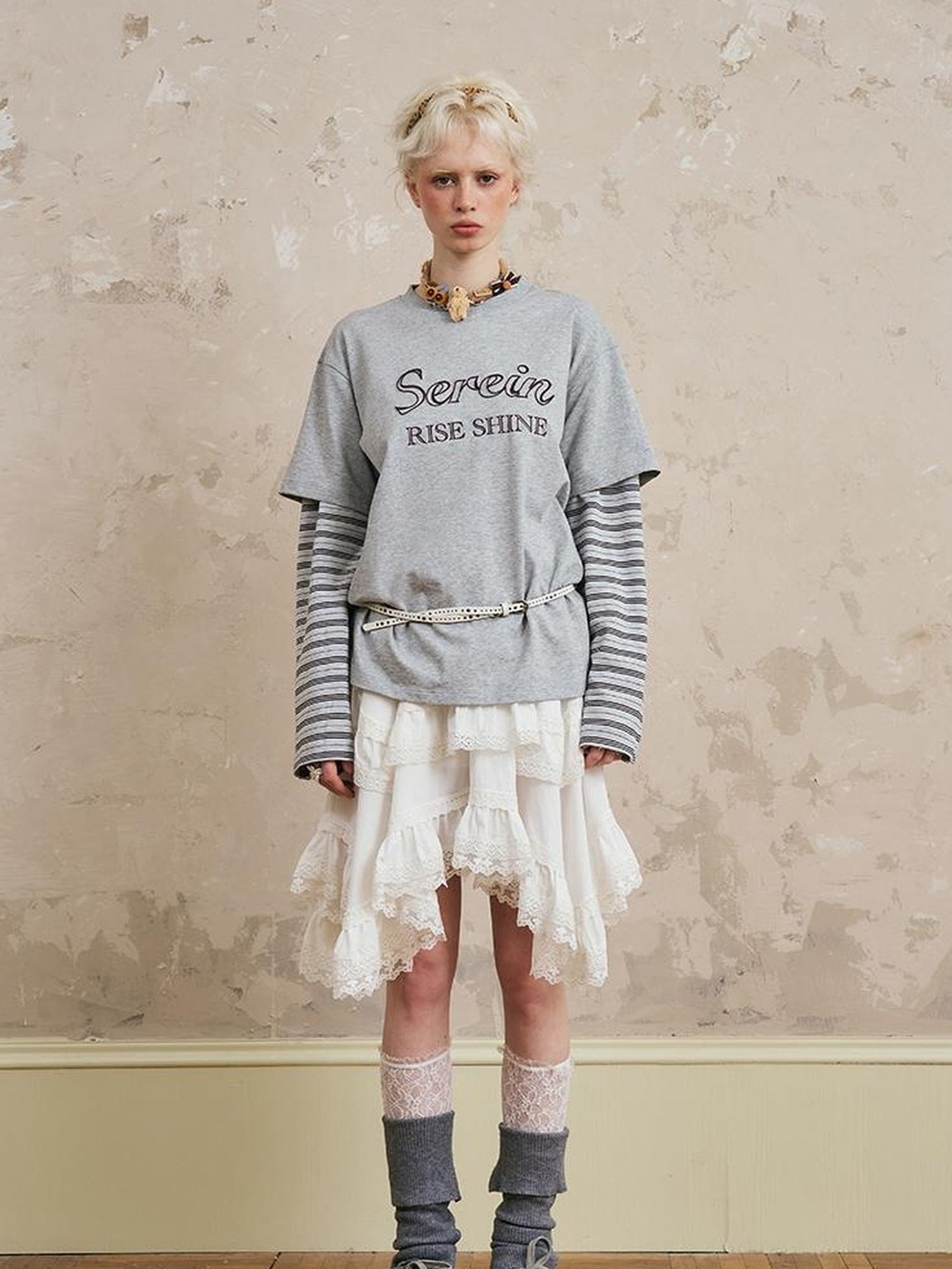 DIDDI MODA Rise Shine Layered Embroidered Cotton Tee