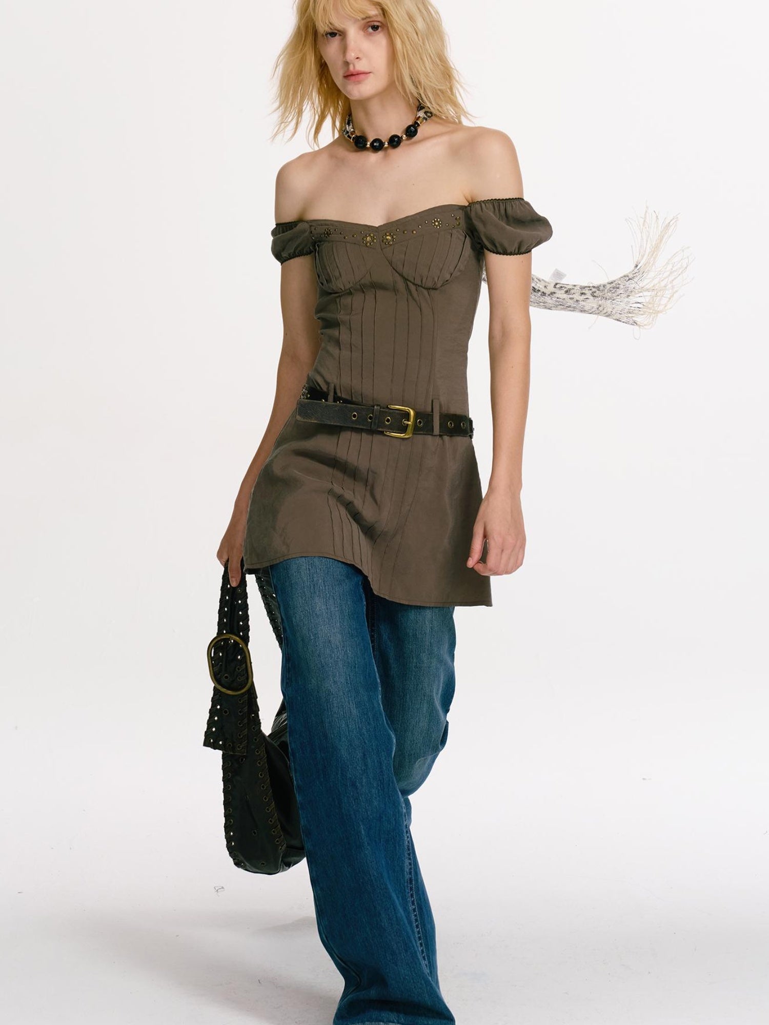 2th Desire Rivet Crystal Waist Cutout Layered Dresses