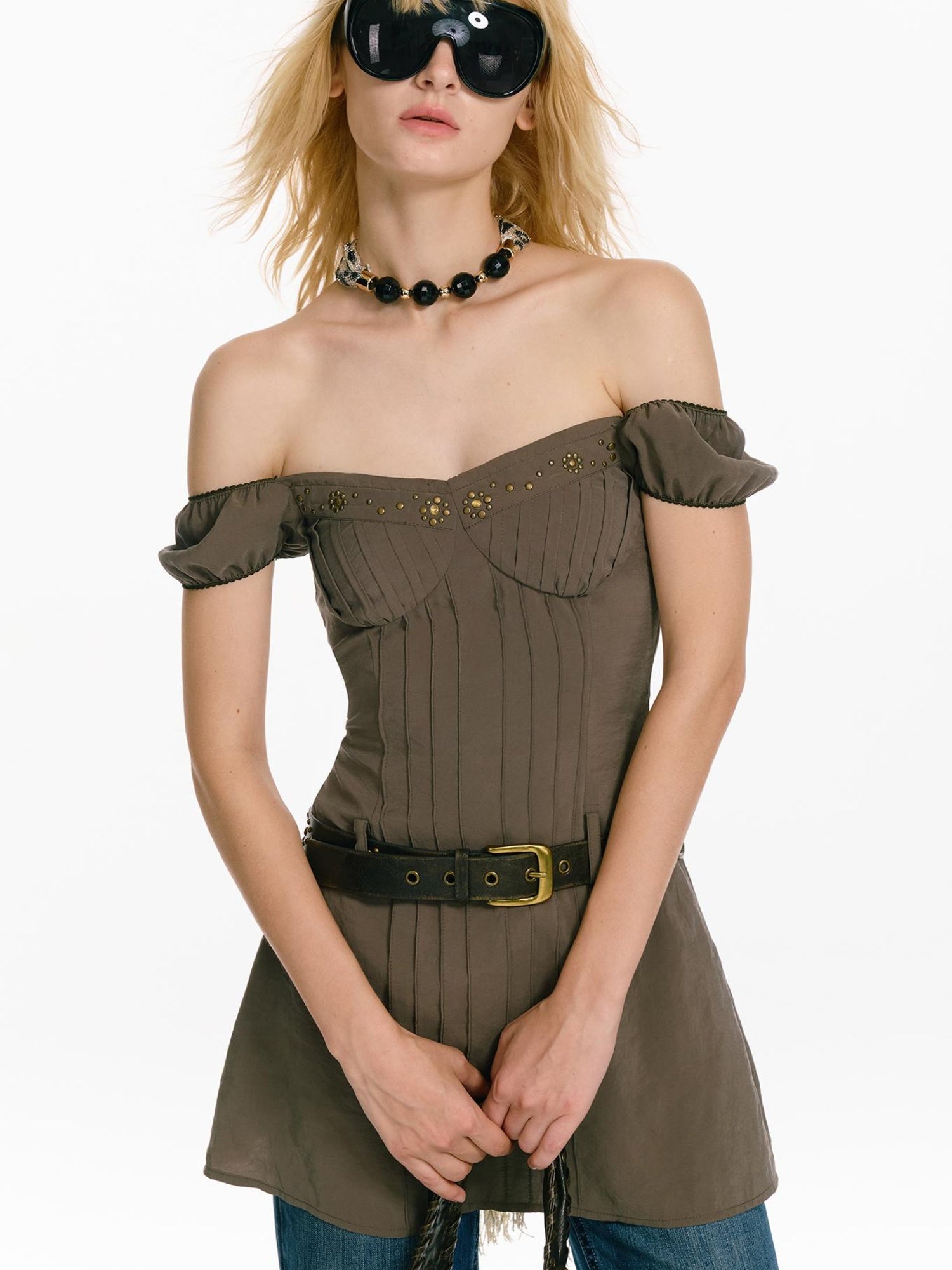 2th Desire Rivet Crystal Waist Cutout Layered Dresses