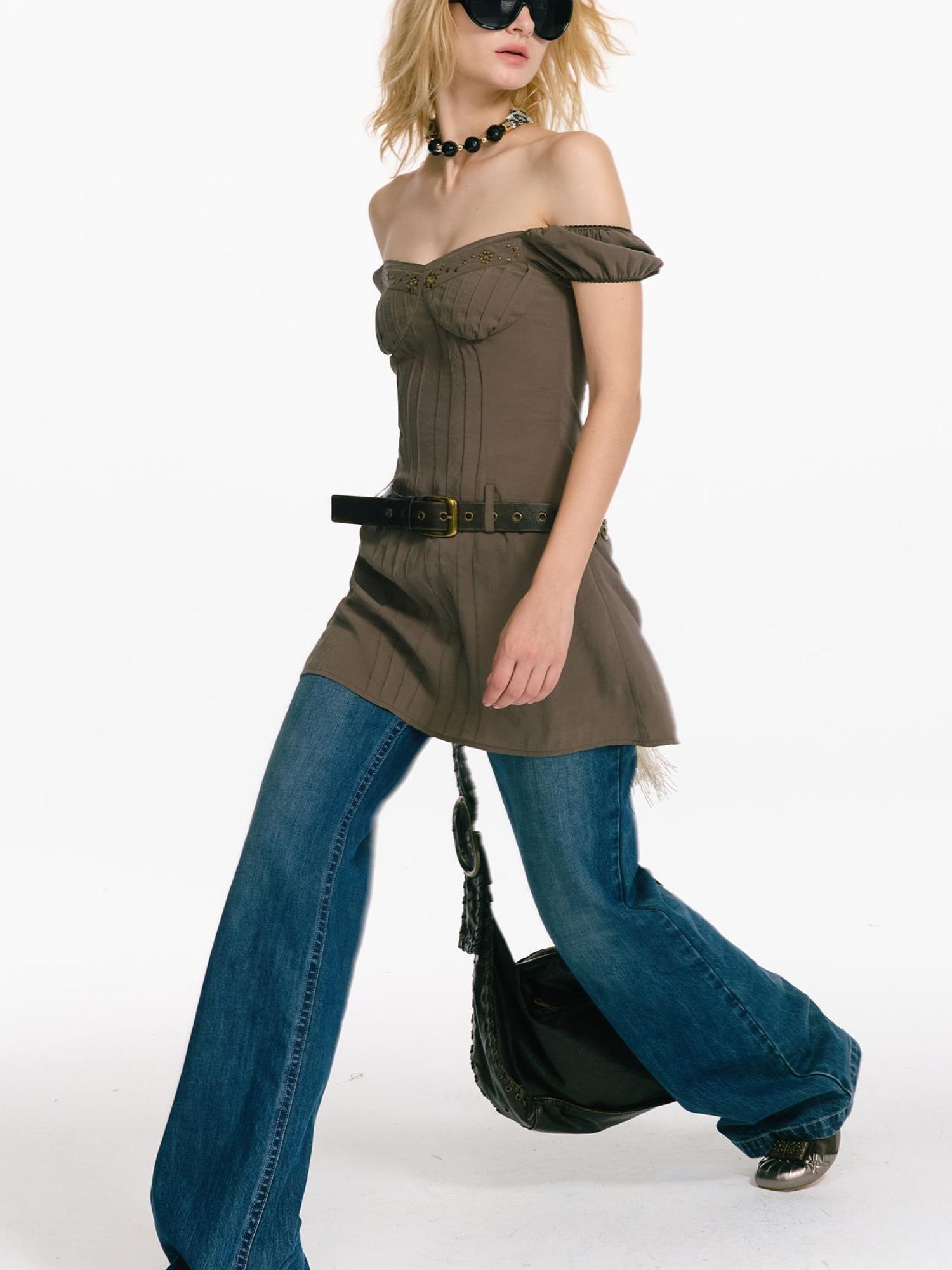 2th Desire Rivet Crystal Waist Cutout Layered Dresses