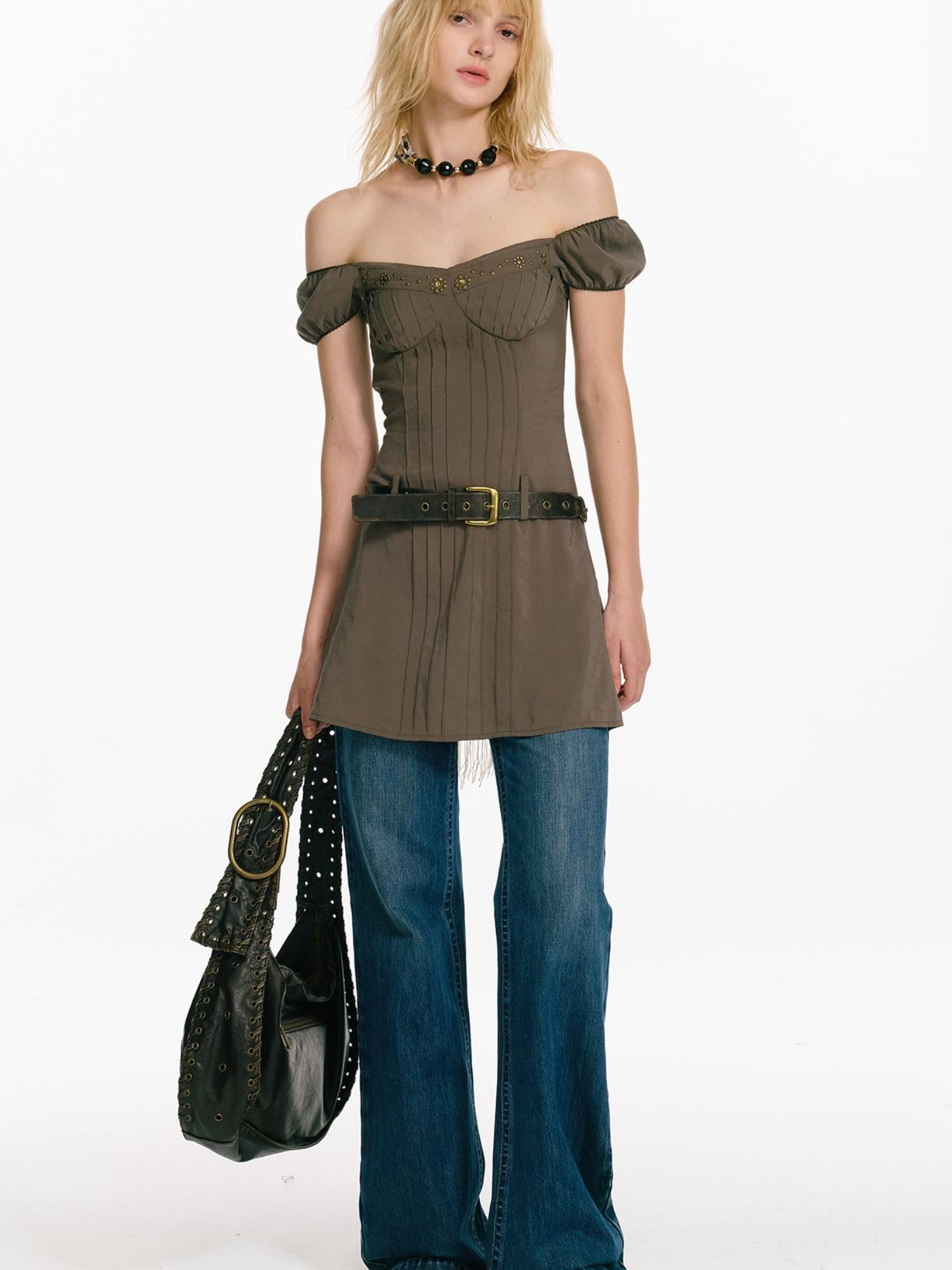 2th Desire Rivet Crystal Waist Cutout Layered Dresses