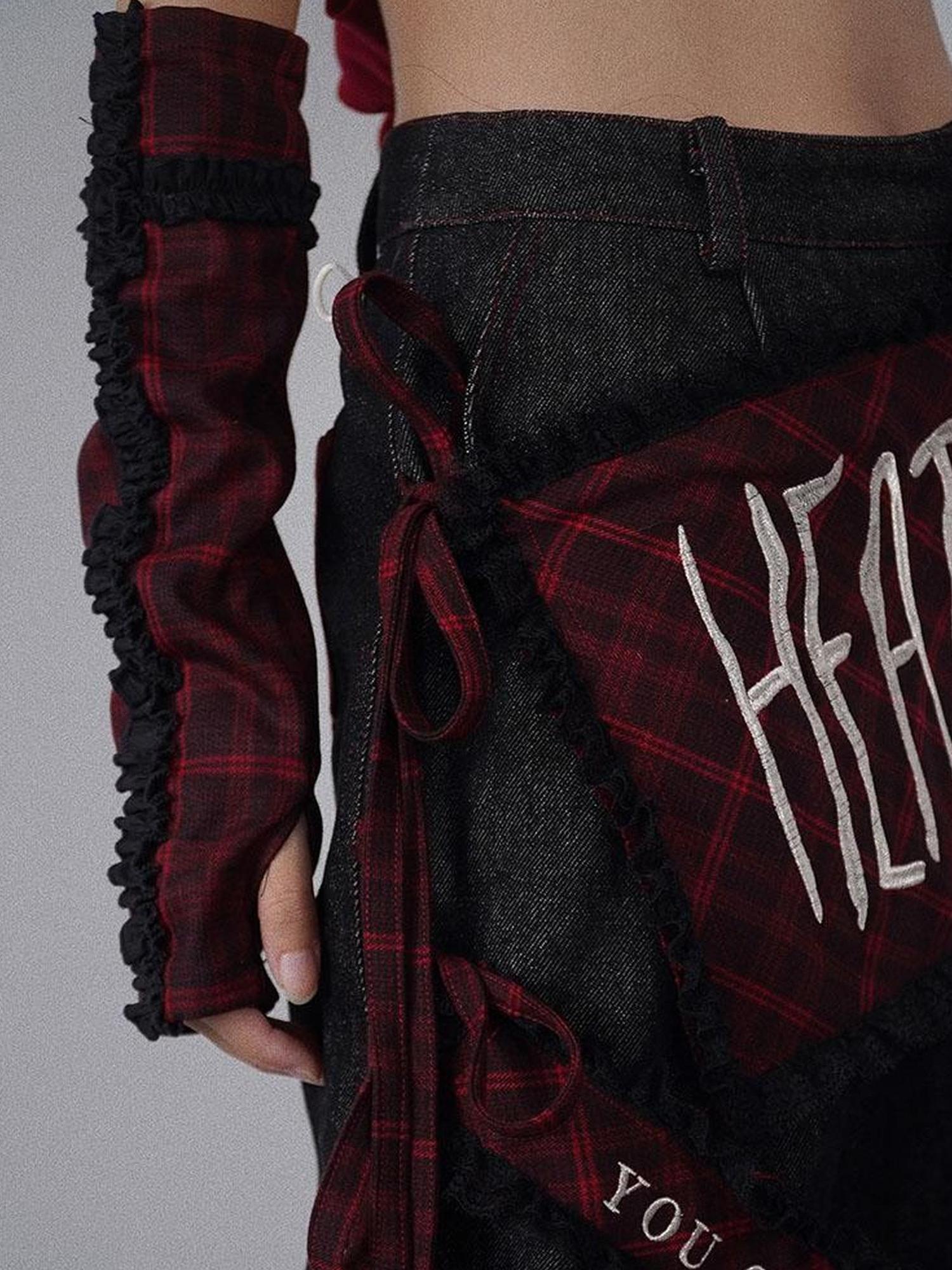 WSW WUSHENWU Rock Chic Red Black Plaid Sleeveless Top