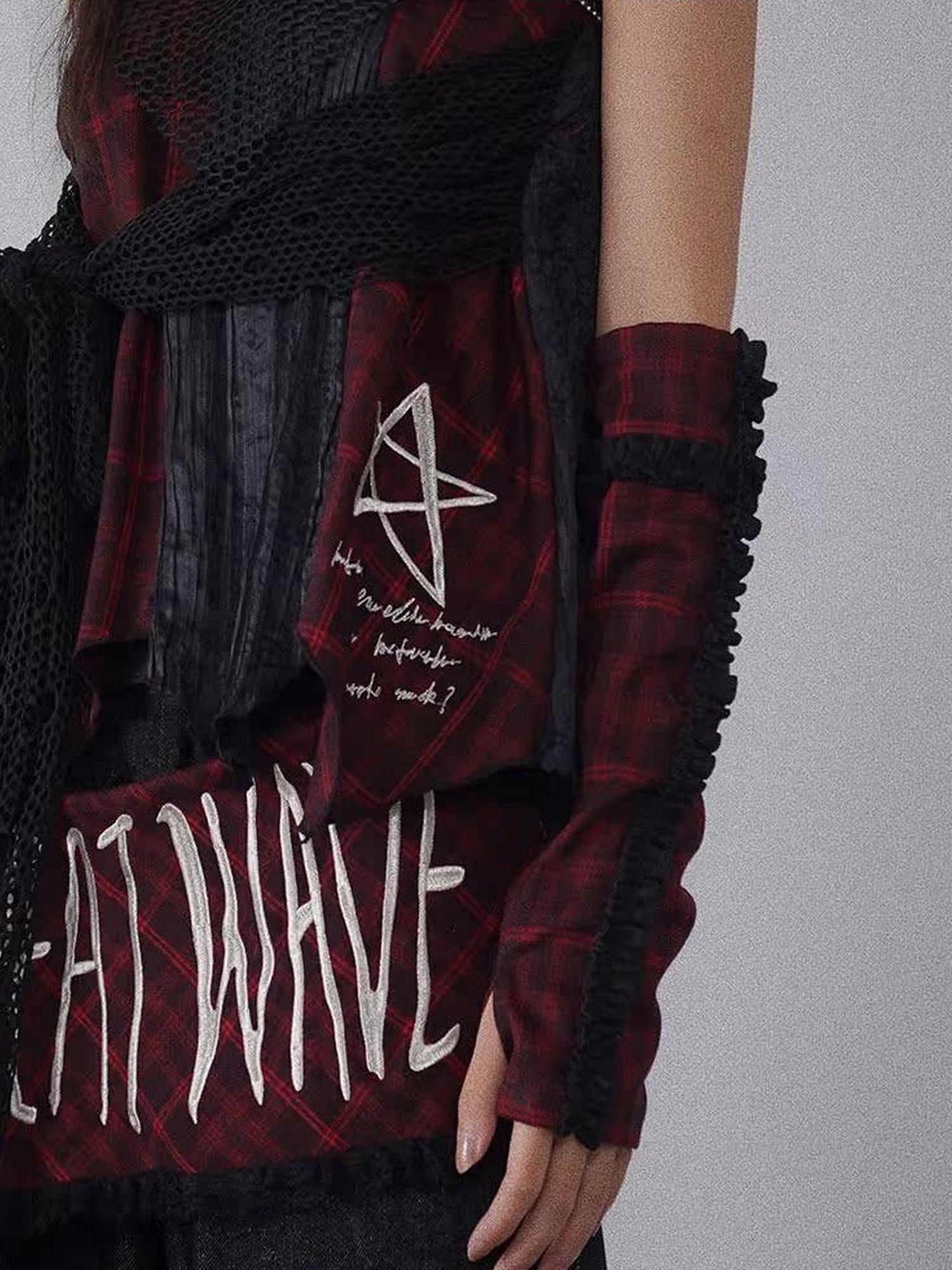 WSW WUSHENWU Rock Chic Red Black Plaid Sleeveless Top