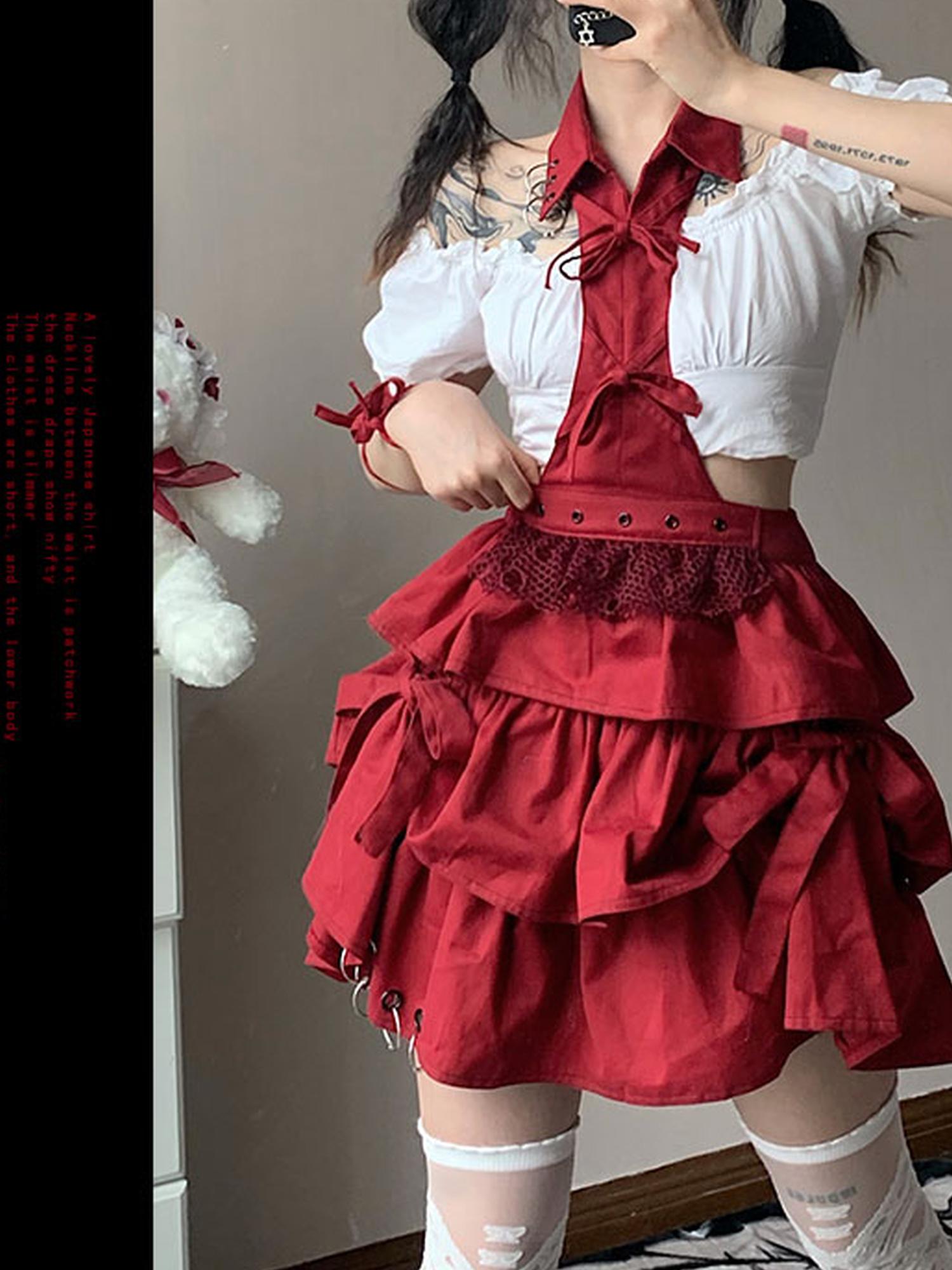 WSW WUSHENWU Rock Sweetie Spicy Ruffled Cake Dress