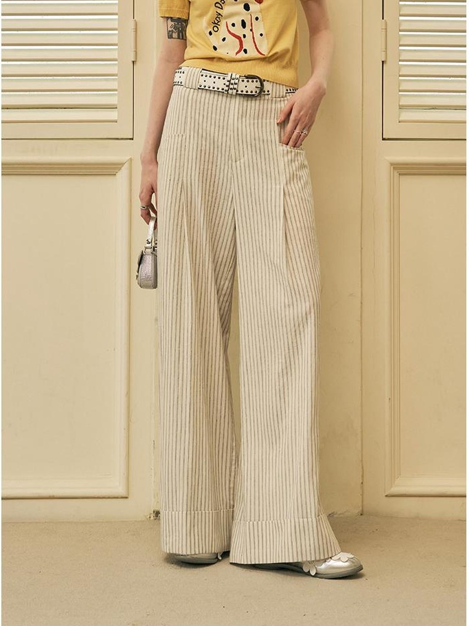 DIDDI MODA Roman Holiday Striped Wide Leg Cotton Pants