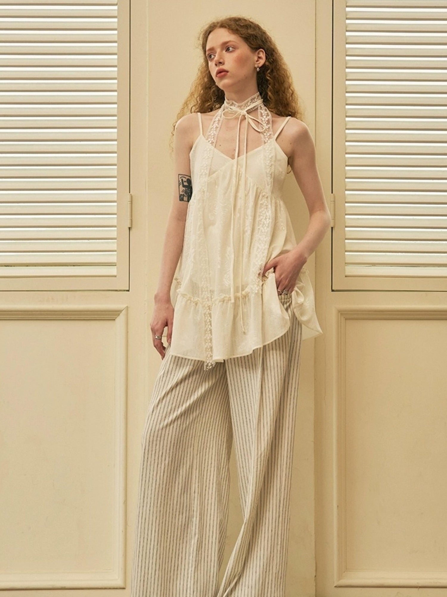 DIDDI MODA Roman Holiday Striped Wide Leg Cotton Pants