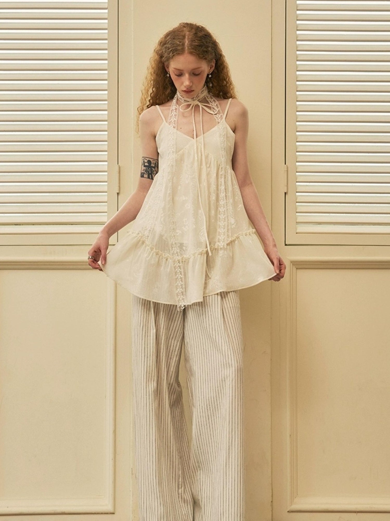 DIDDI MODA Roman Holiday Striped Wide Leg Cotton Pants