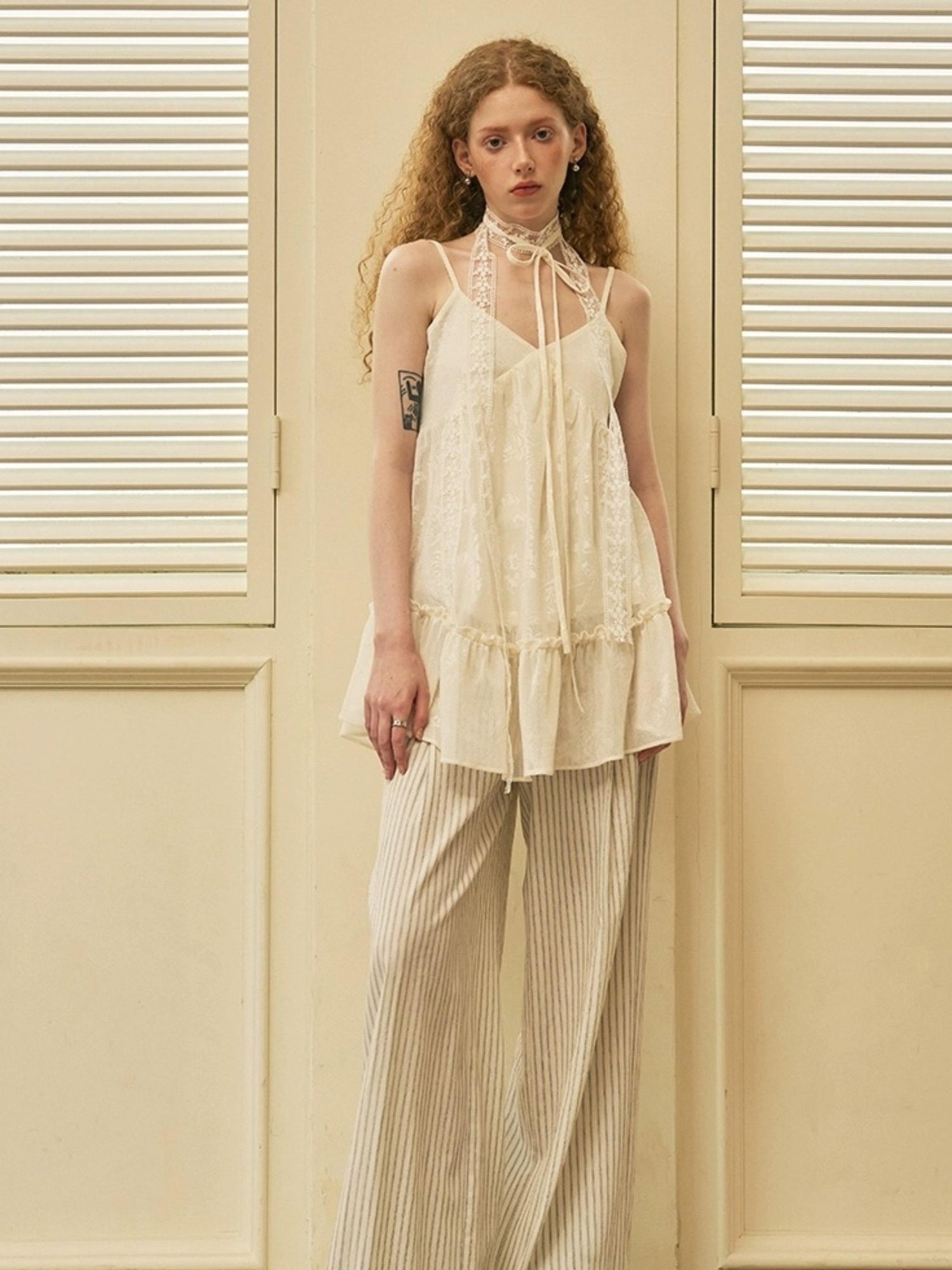 DIDDI MODA Roman Holiday Striped Wide Leg Cotton Pants