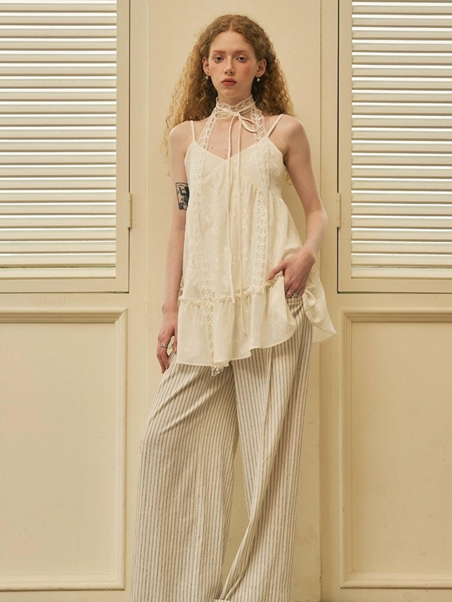 DIDDI MODA Roman Holiday Striped Wide Leg Cotton Pants