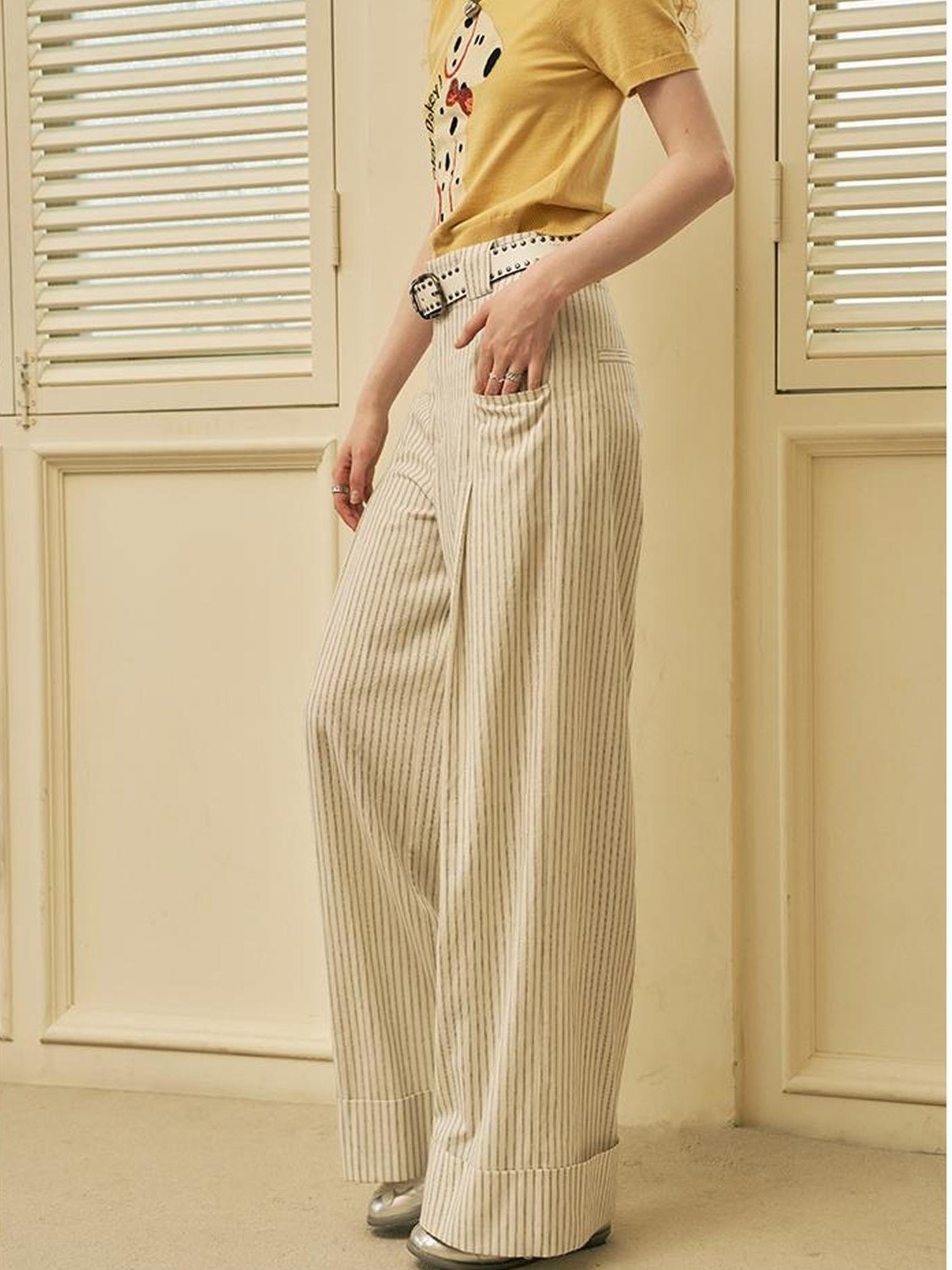 DIDDI MODA Roman Holiday Striped Wide Leg Cotton Pants