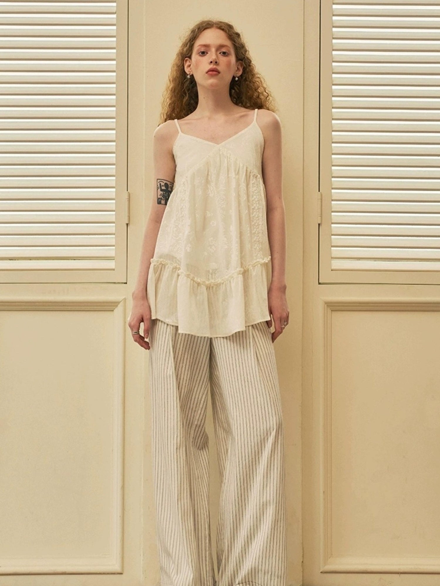 DIDDI MODA Roman Holiday Striped Wide Leg Cotton Pants