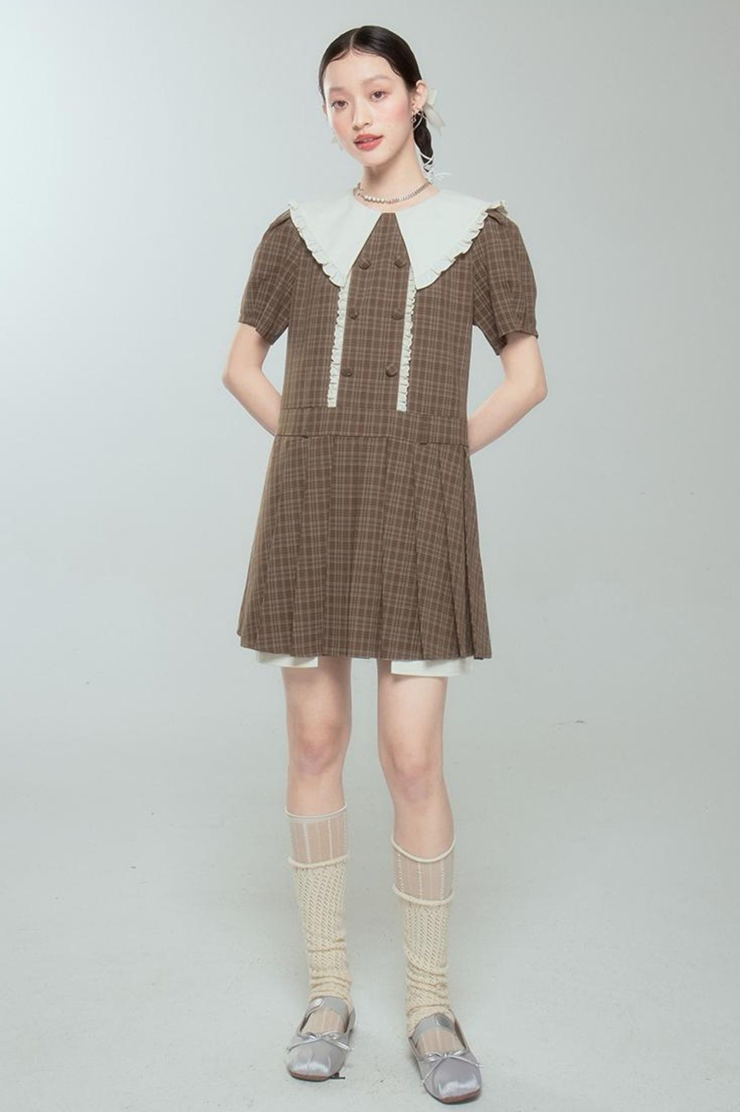 DIDDI MODA Romantic Lace Peter Pan Collar Summer Waist Defining Mini Dress