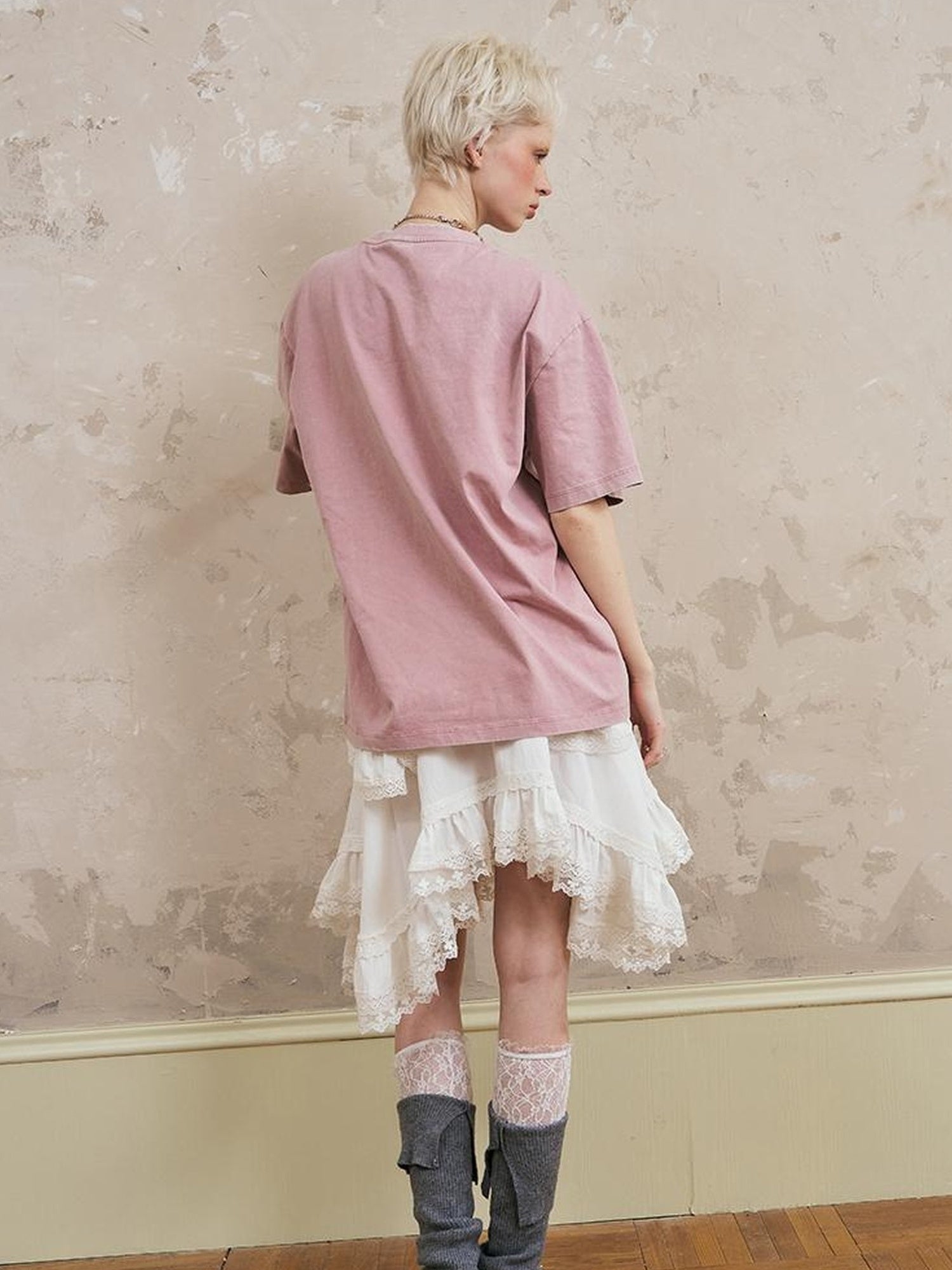 DIDDI MODA Romantic Lace Tiered Asymmetrical Midi Skirt