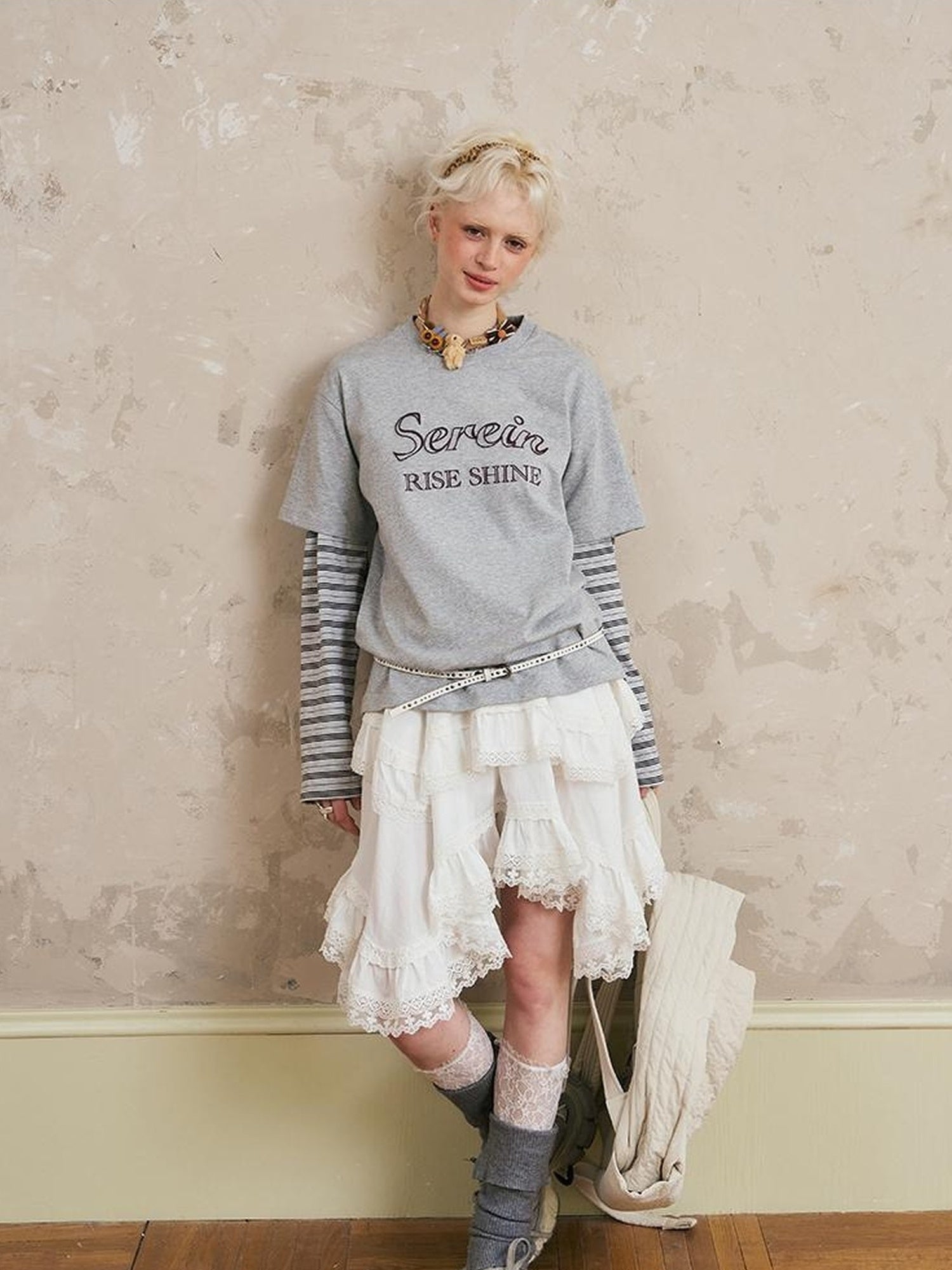 DIDDI MODA Romantic Lace Tiered Asymmetrical Midi Skirt