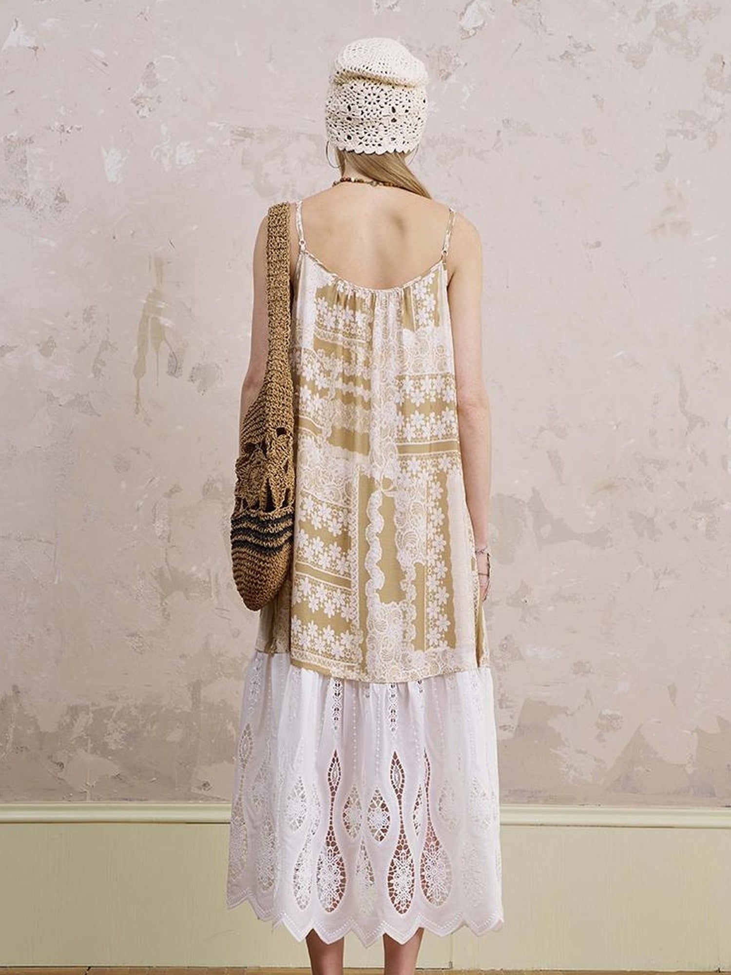 DIDDI MODA Romantic Lace Trim Floral Embroidery A Line Summer Dress