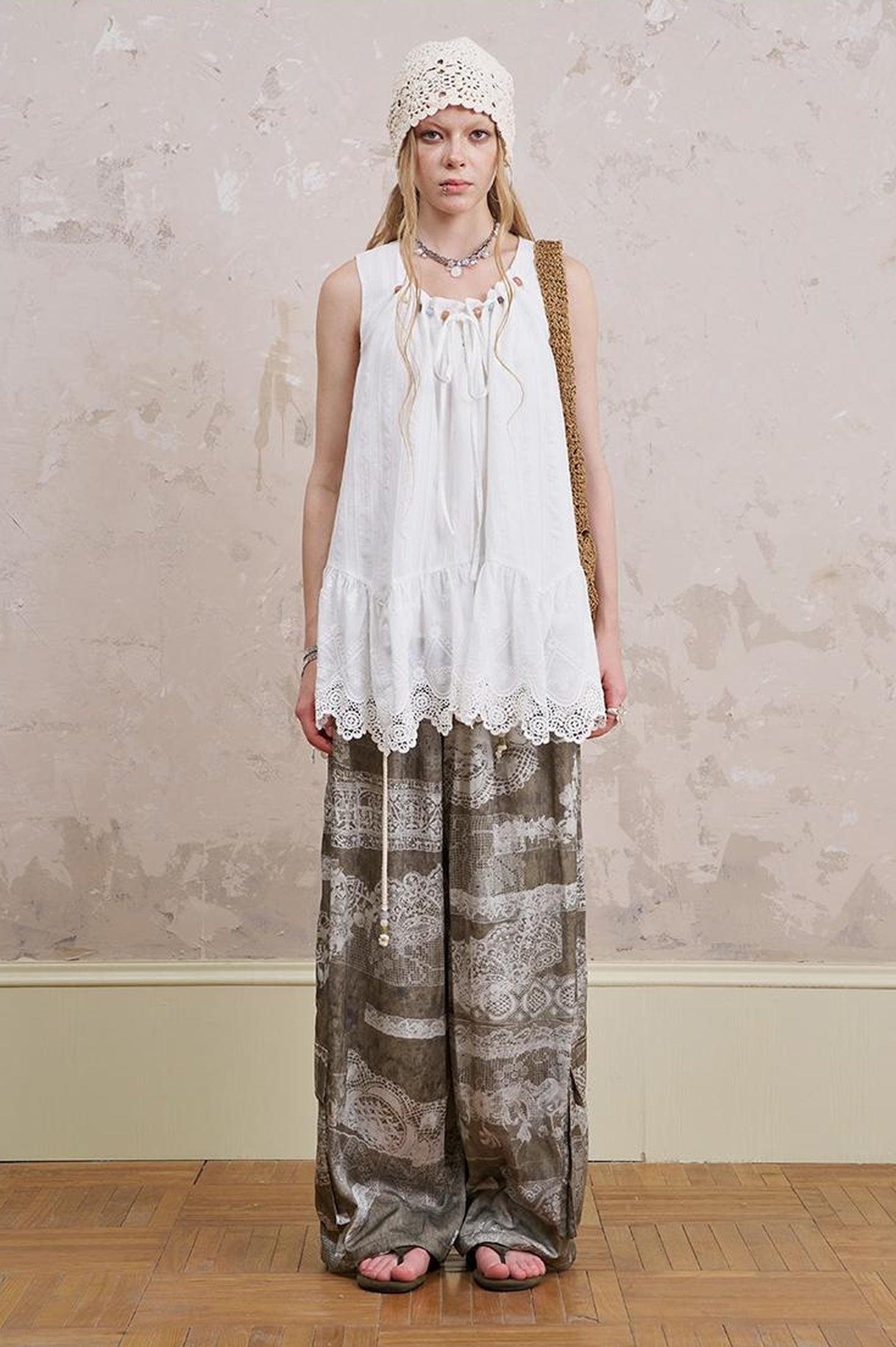 DIDDI MODA Romantic Minimalist Cotton Embroidered Beaded Sundress