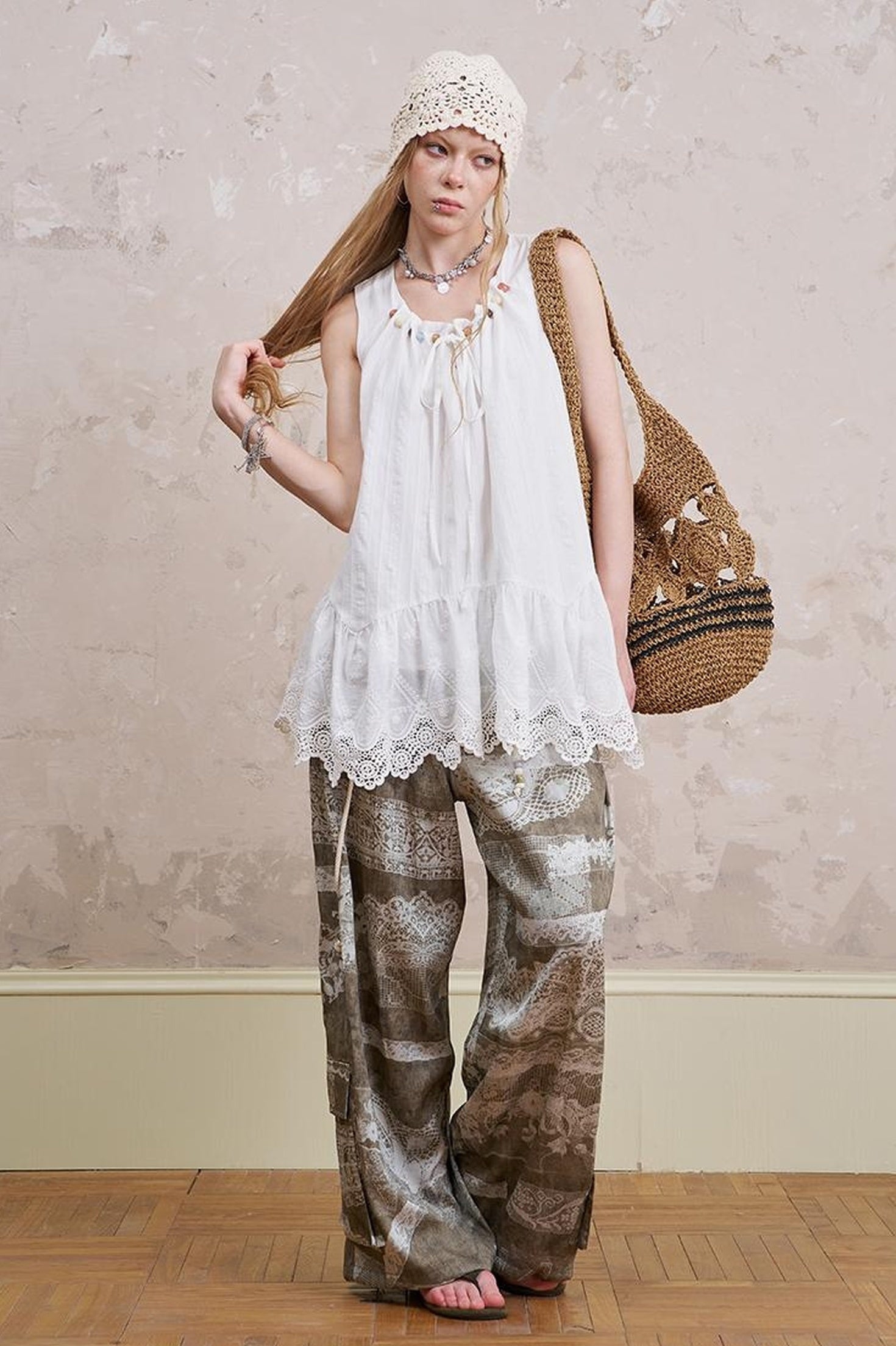 DIDDI MODA Romantic Minimalist Cotton Embroidered Beaded Sundress
