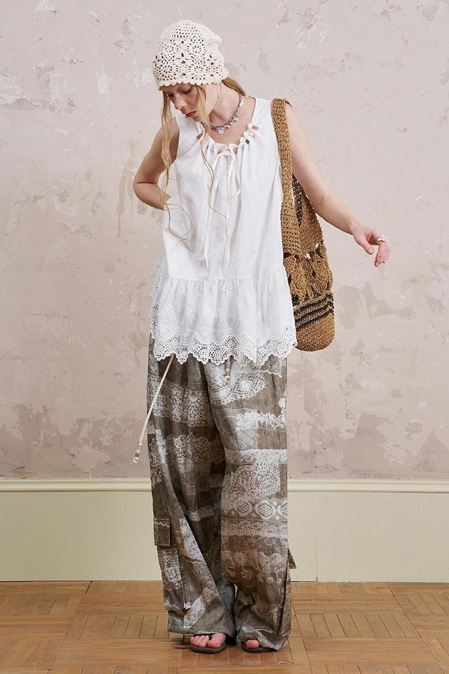 DIDDI MODA Romantic Minimalist Cotton Embroidered Beaded Sundress