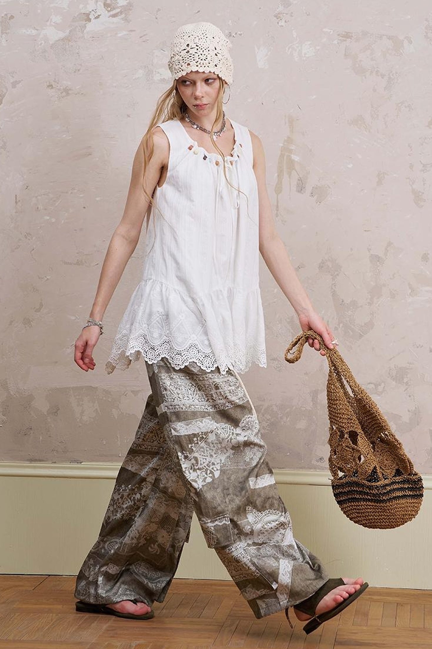 DIDDI MODA Romantic Minimalist Cotton Embroidered Beaded Sundress