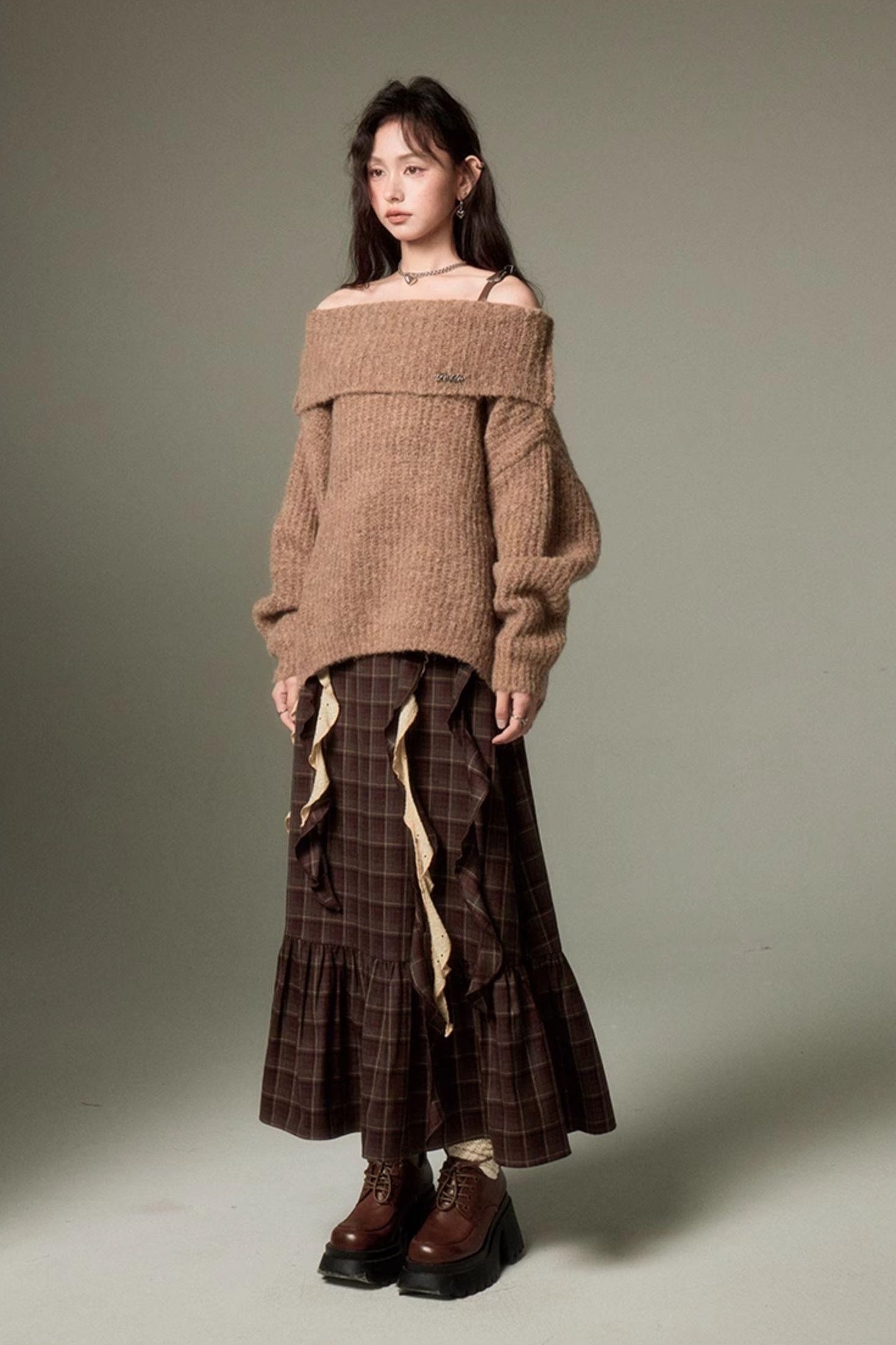 DIDDI MODA Romantic Off Shoulder Belted Sweater