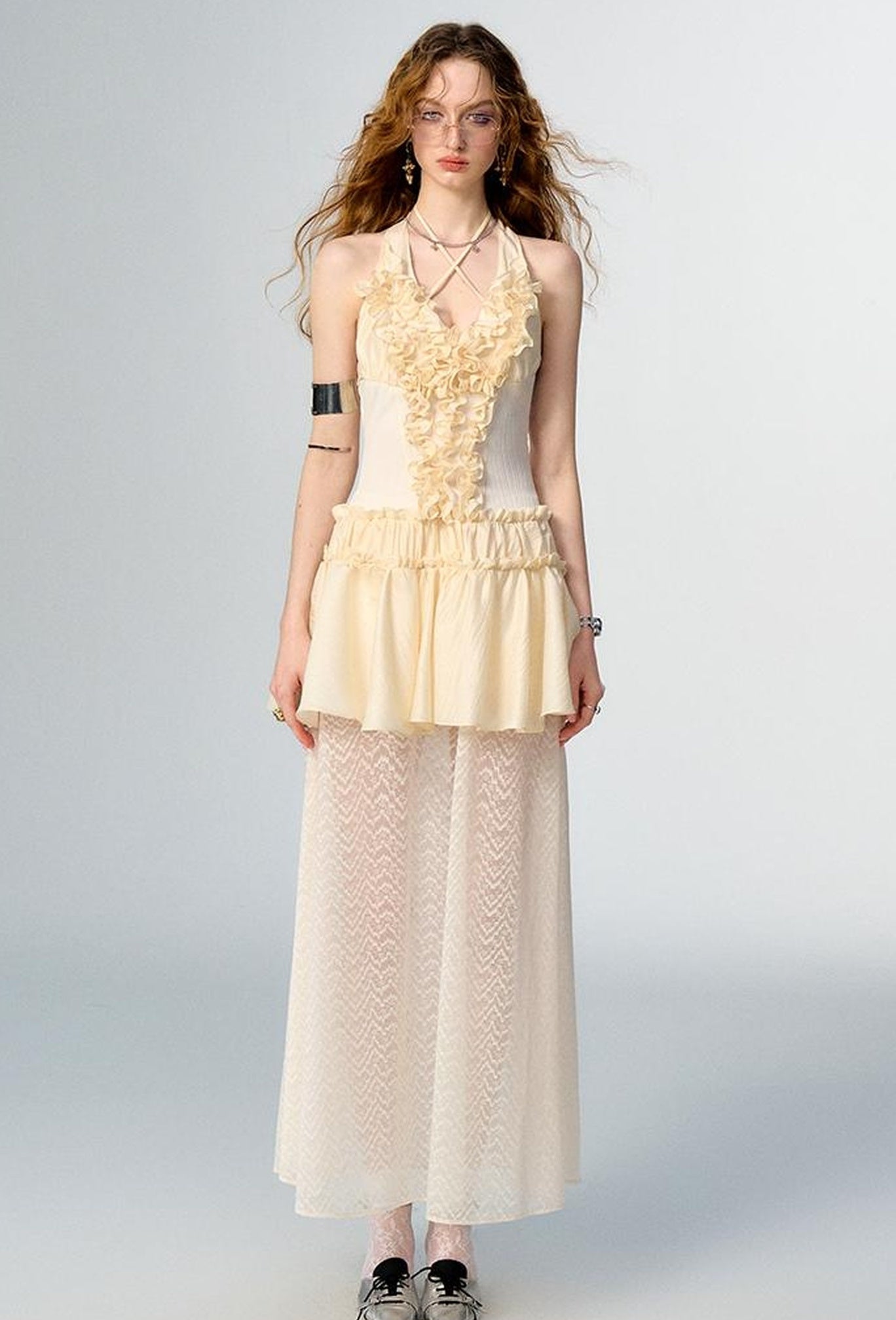 OfAkiva Romantic Ruffle Sleeve Convertible Dress 2 In 1 Dresses