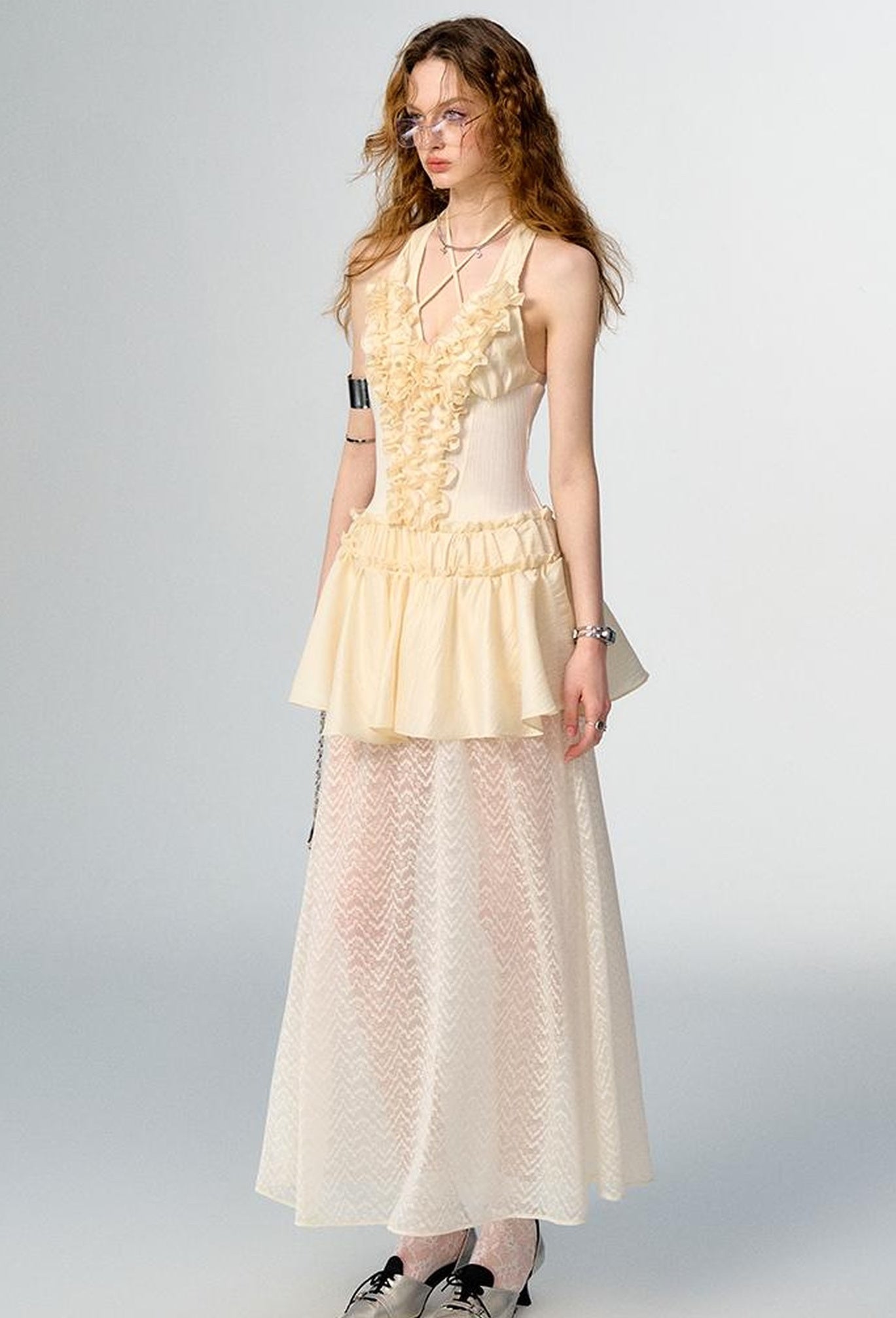 OfAkiva Romantic Ruffle Sleeve Convertible Dress 2 In 1 Dresses