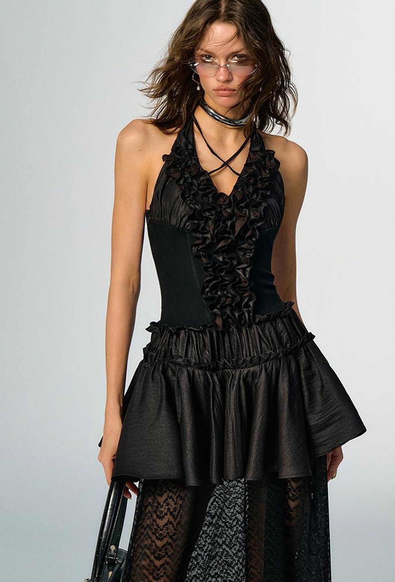 OfAkiva Romantic Ruffle Sleeve Convertible Dress 2 In 1 Dresses